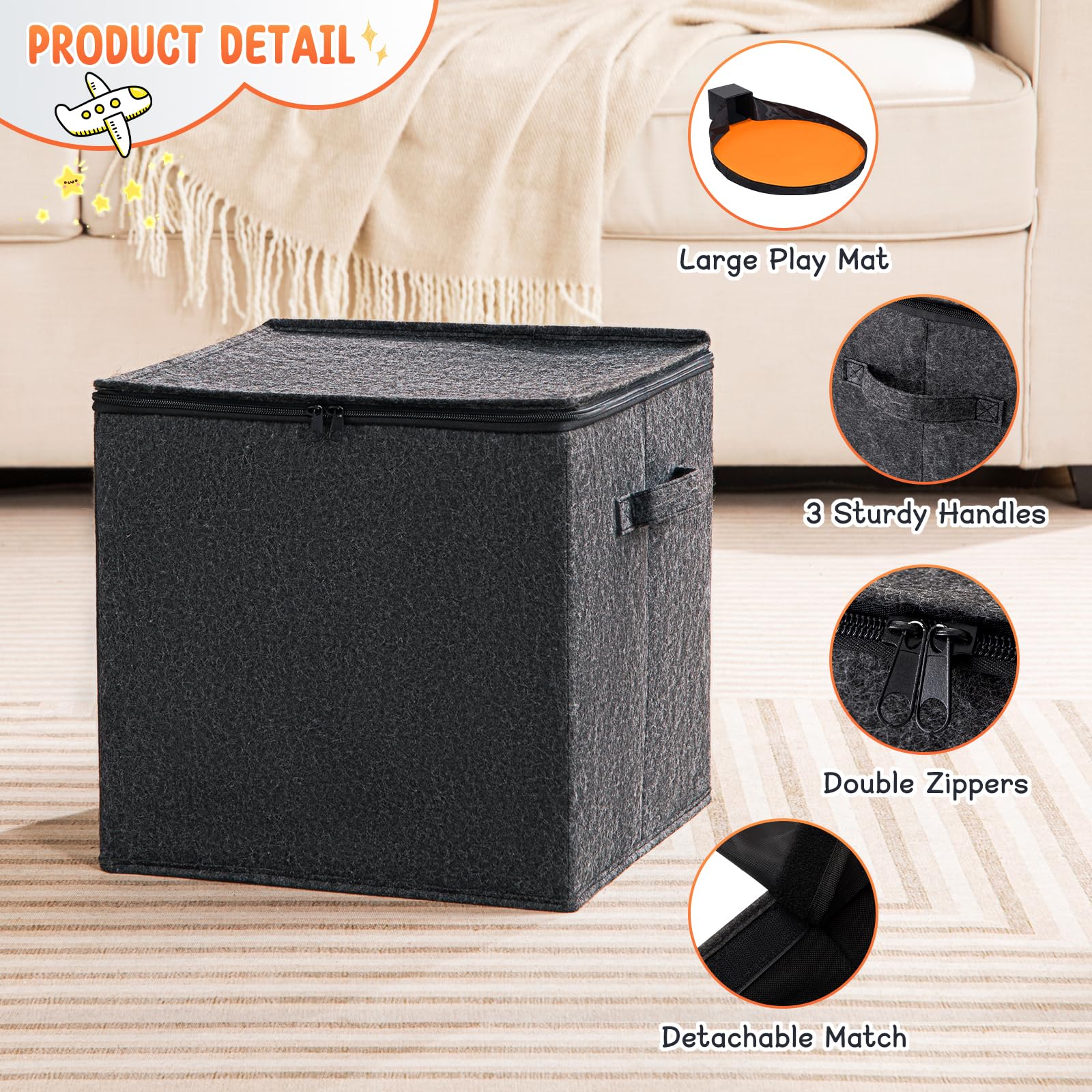 AINIYNM box lid with dual zipper keeps toys secure and contained