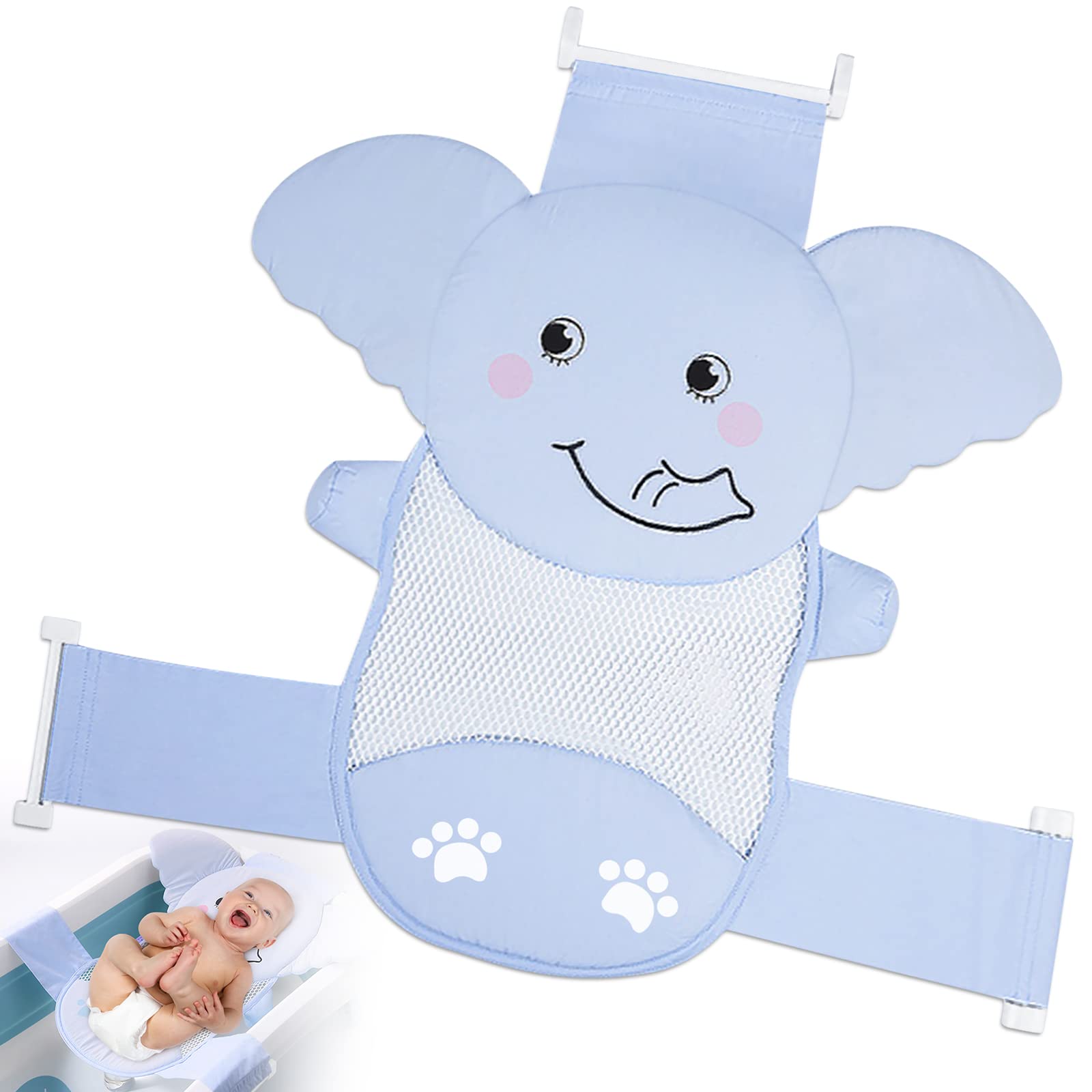 AIR&TREE Baby Bath Seat Net quick-drying design shown in blue for a tidy post-bath setup