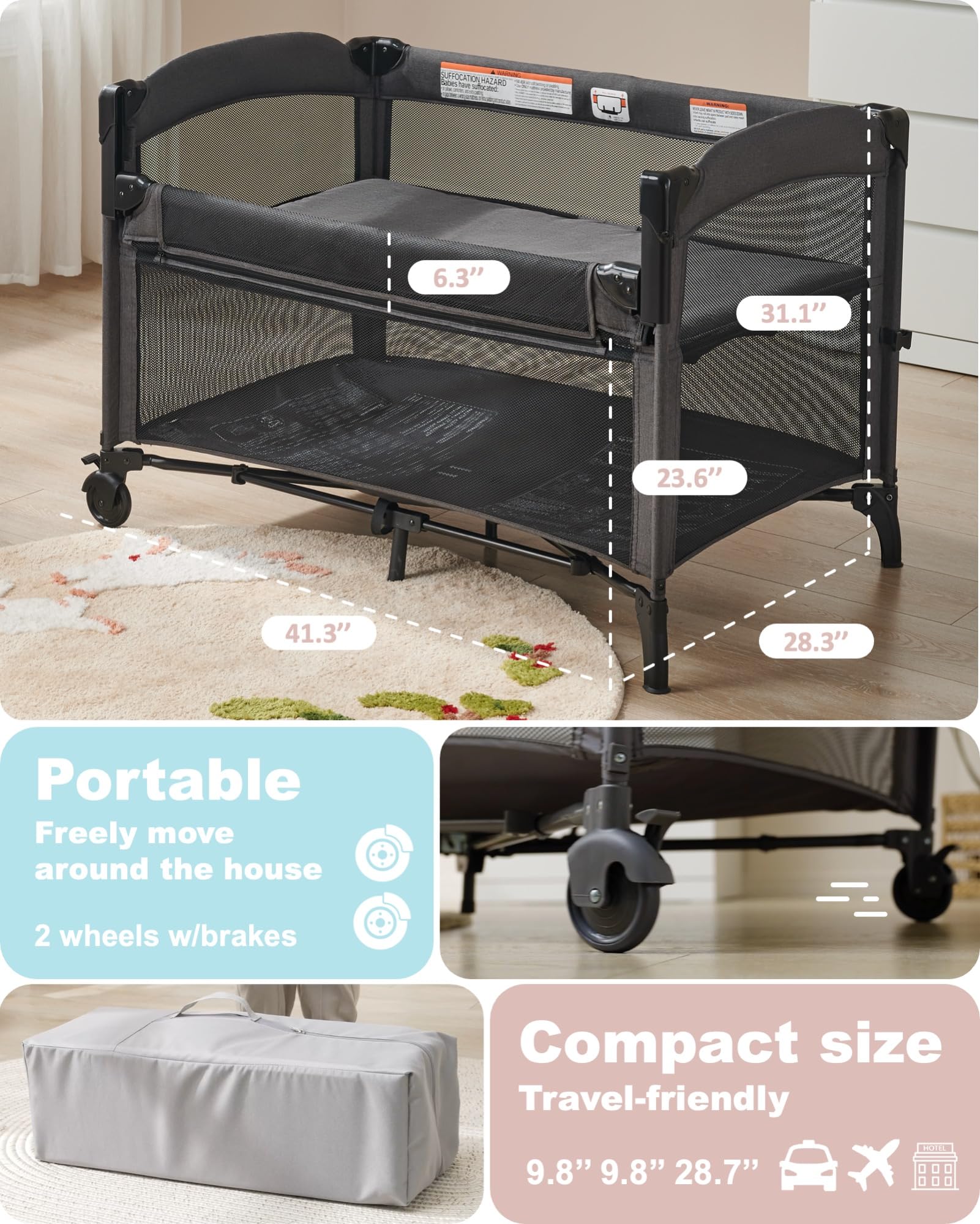 AirClub breathable mesh walls for visibility and air circulation around baby.