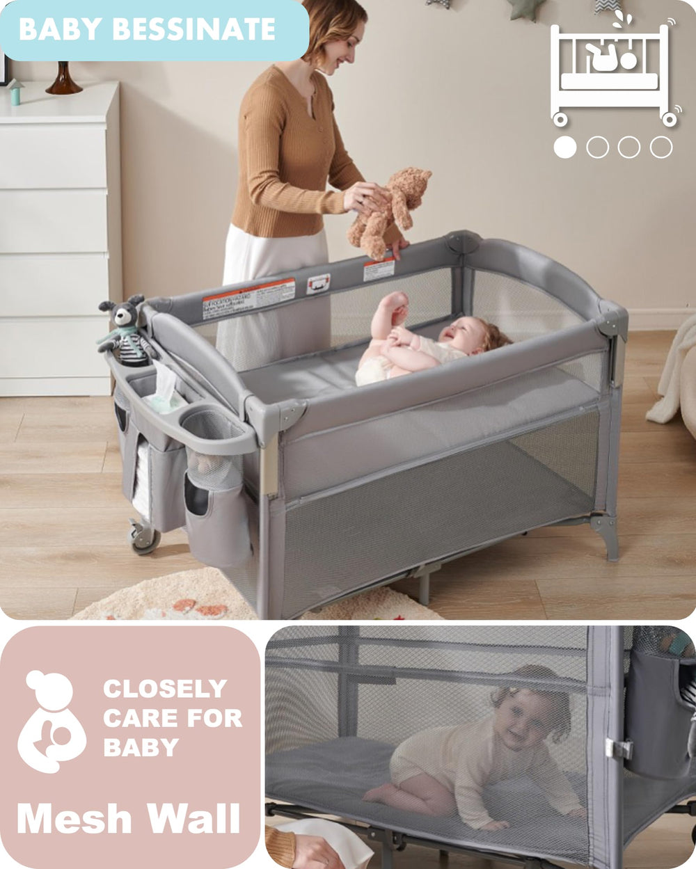 AirClub baby sleeper transitions to bedside crib for flexible use