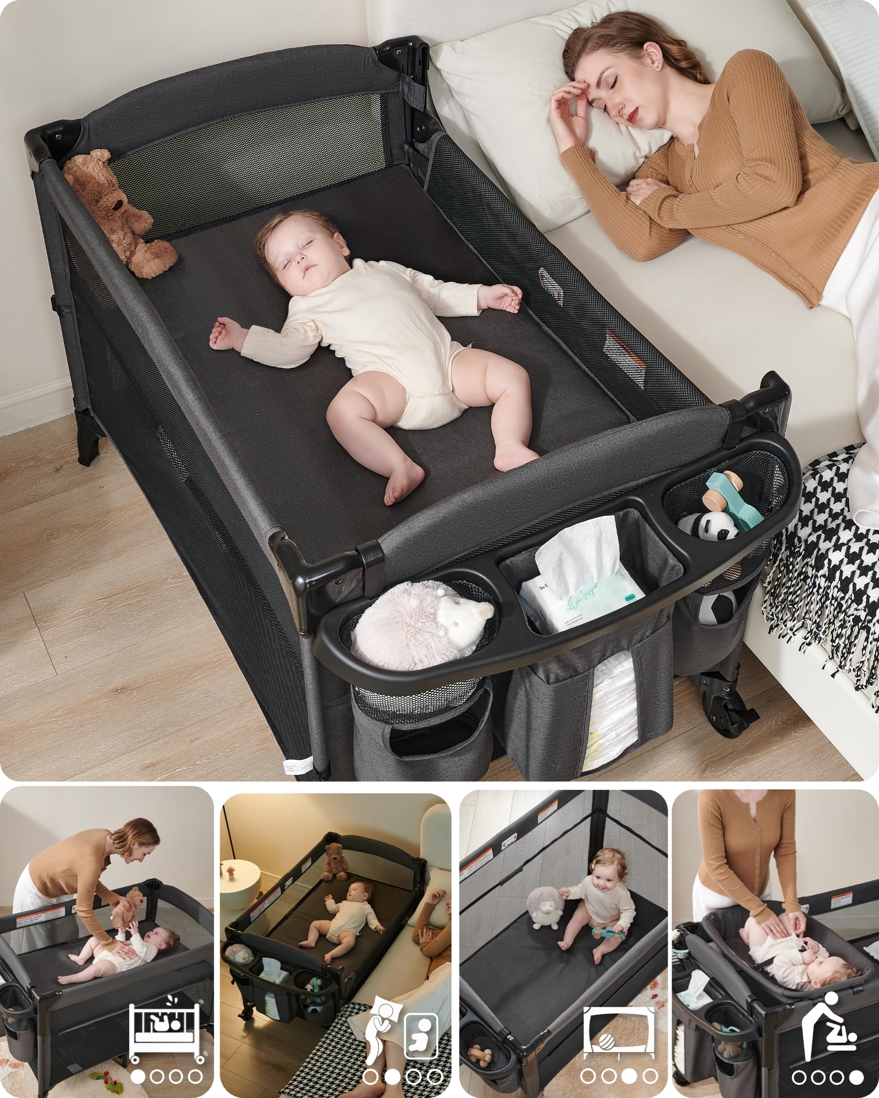 AirClub bedside sleeper with zippered second layer for a stable mini-crib.