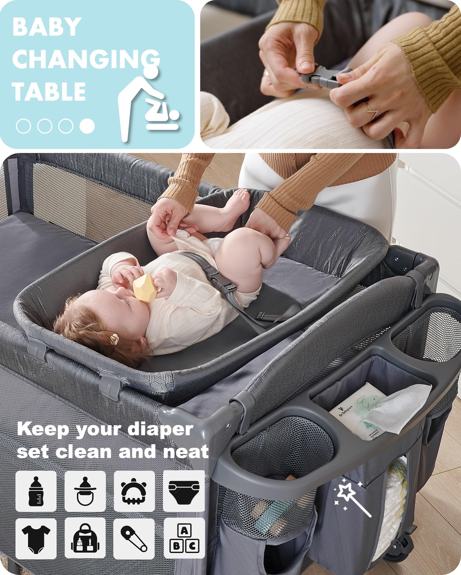 Foldable pad supports baby's back while you tend tasks.