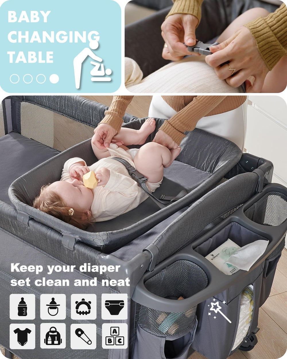 Foldable pad supports baby's back while you tend tasks.