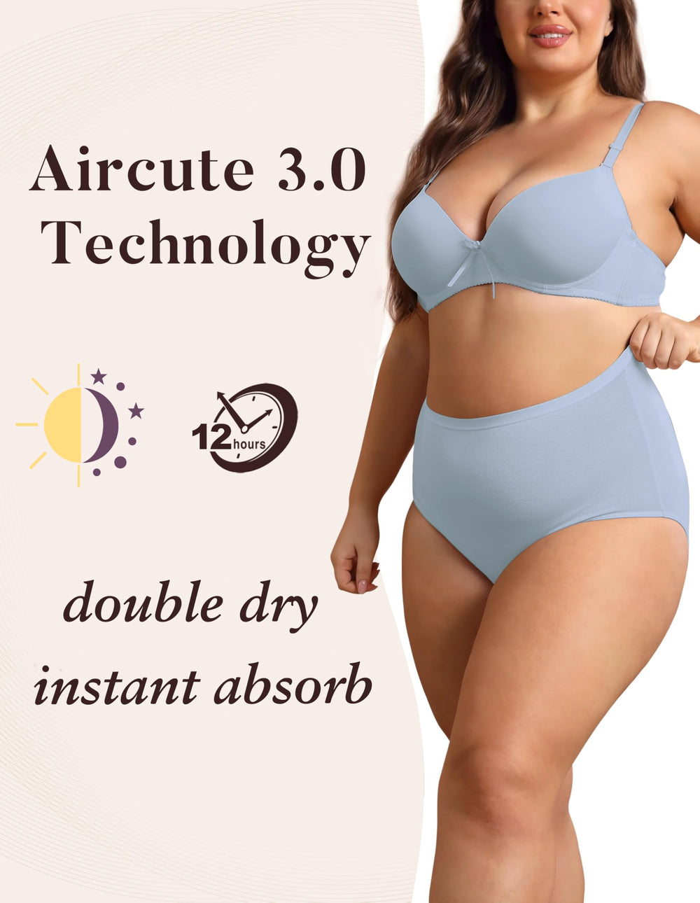 AIRCUTE absorbent cotton underwear close-up shows multilayer technology