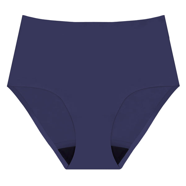 AIRCUTE absorbent underwear in deep blue with a seamless high-waist fit for daily protection.