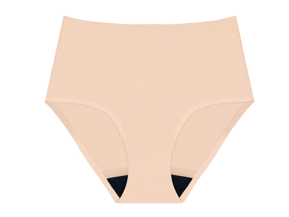 AIRCUTE absorbent underwear in beige with seamless high waist for discreet daily protection.