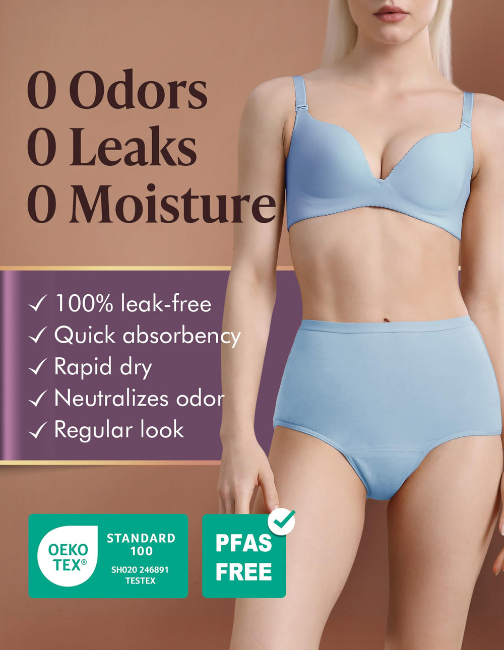 AIRCUTE hip-hugger design underwear for secure fit during light leaks.