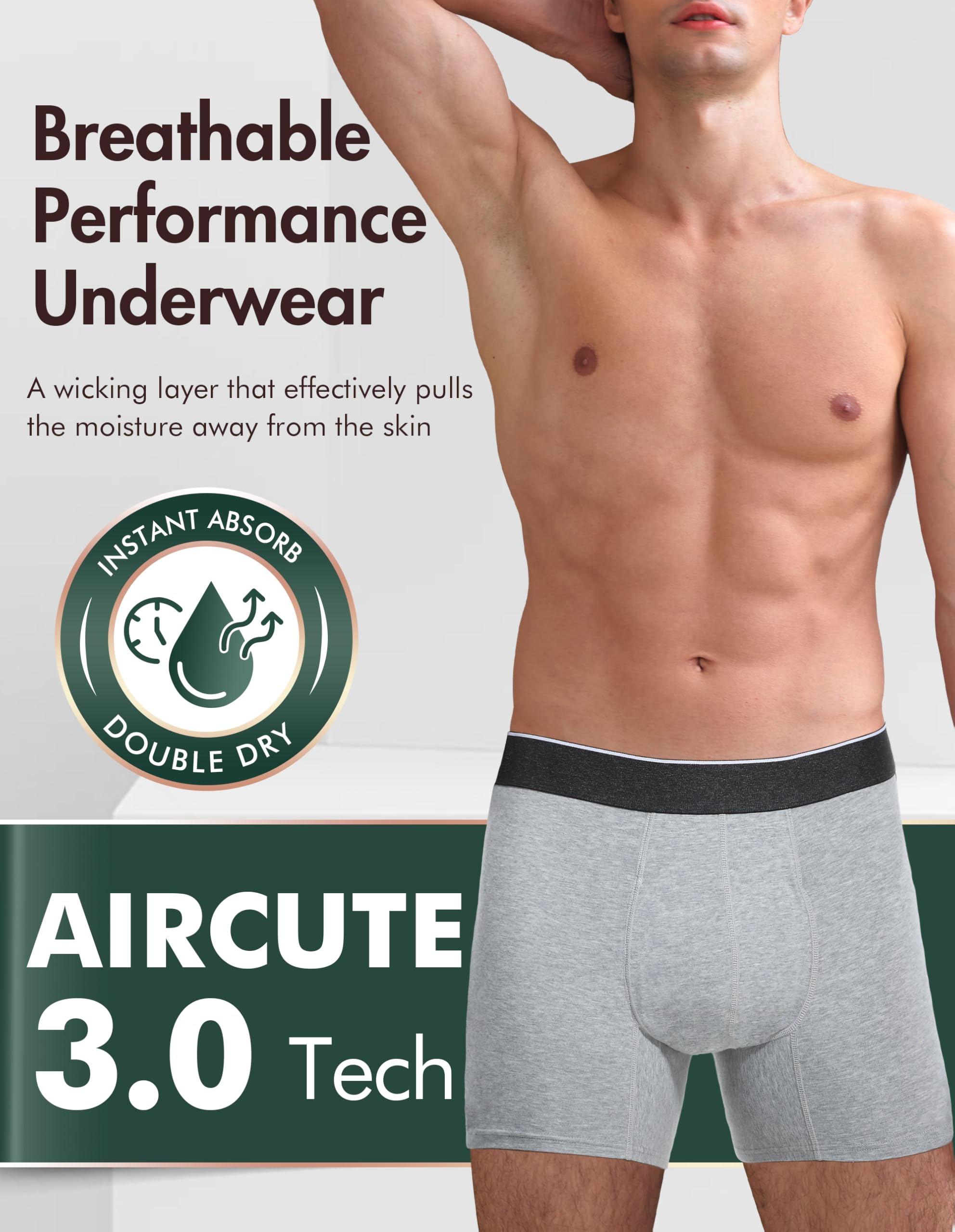 AIRCUTE leak-proof detail demonstrates absorbent area up to 60 ml for leaks.