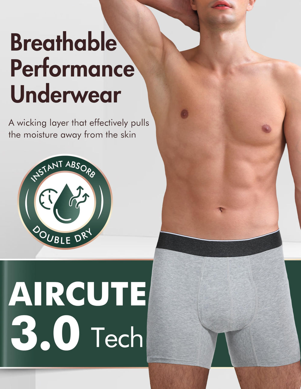 AIRCUTE leak-proof detail demonstrates absorbent area up to 60 ml for leaks.