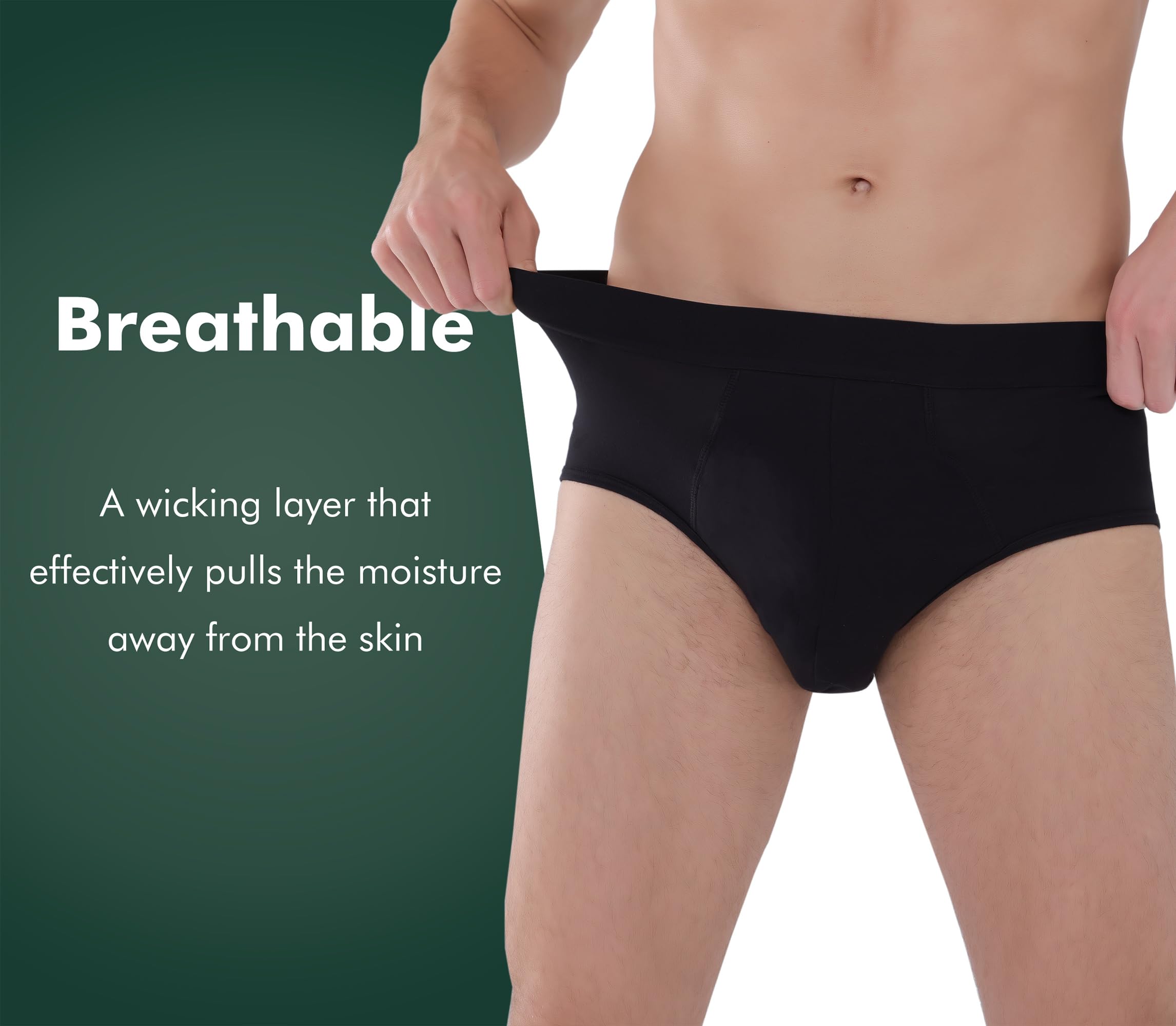 AIRCUTE model wearing black briefs for confident daily activity.