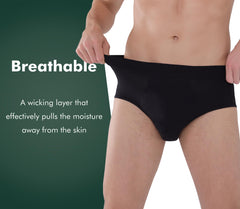 AIRCUTE model wearing black briefs for confident daily activity.