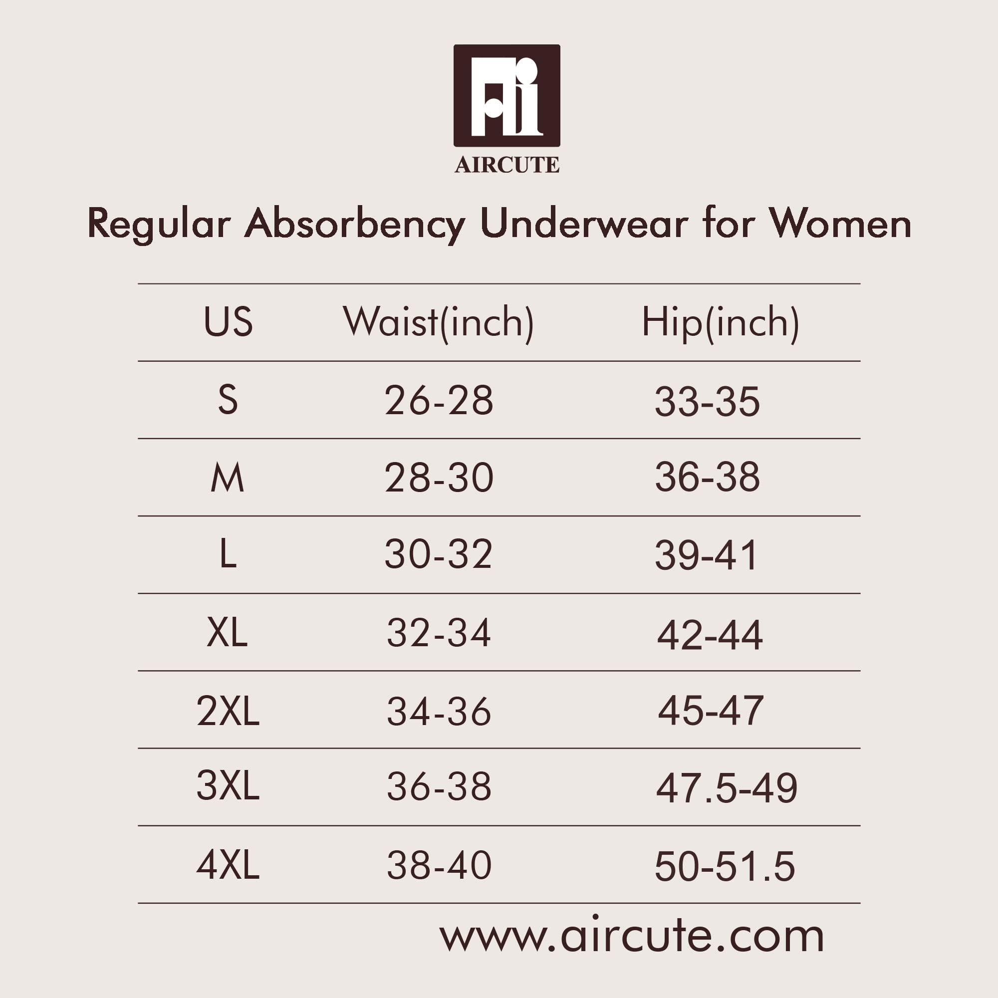 AIRCUTE natural-look fabric detail mimics regular underwear for confidence.