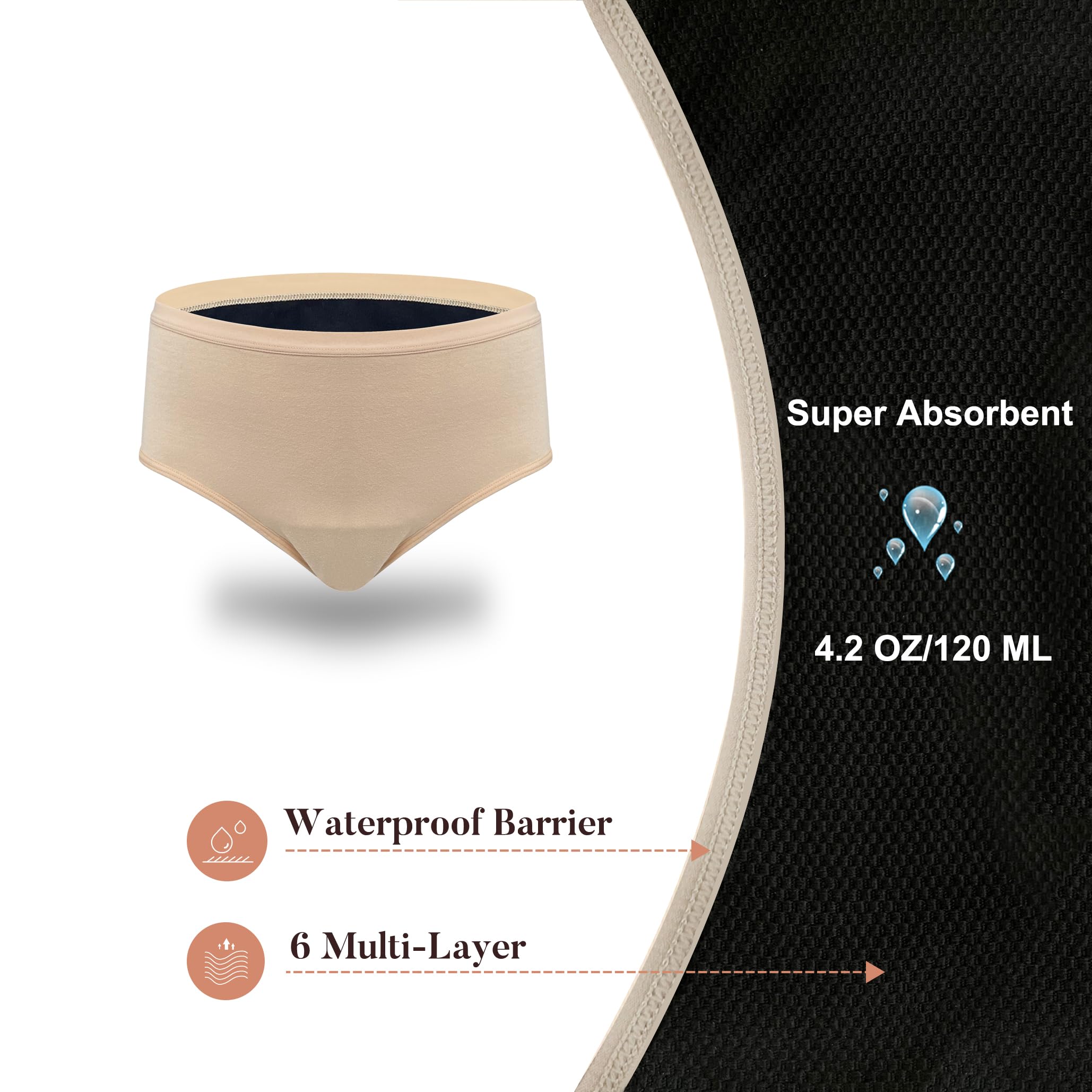AIRCUTE nighttime leak protection underwear in beige for overnight comfort.