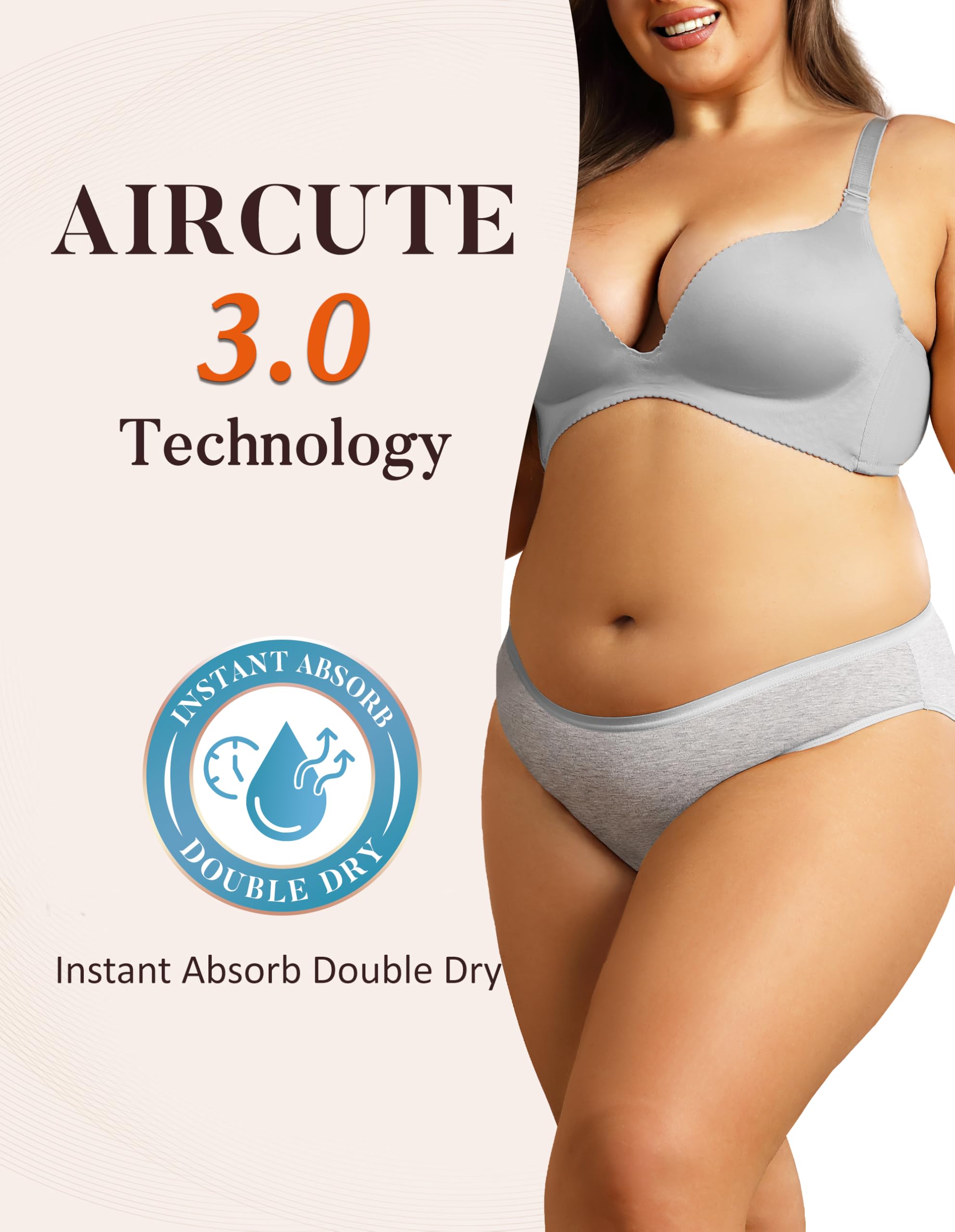 AIRCUTE pregnancy-ready design showing comfortable leakage protection.