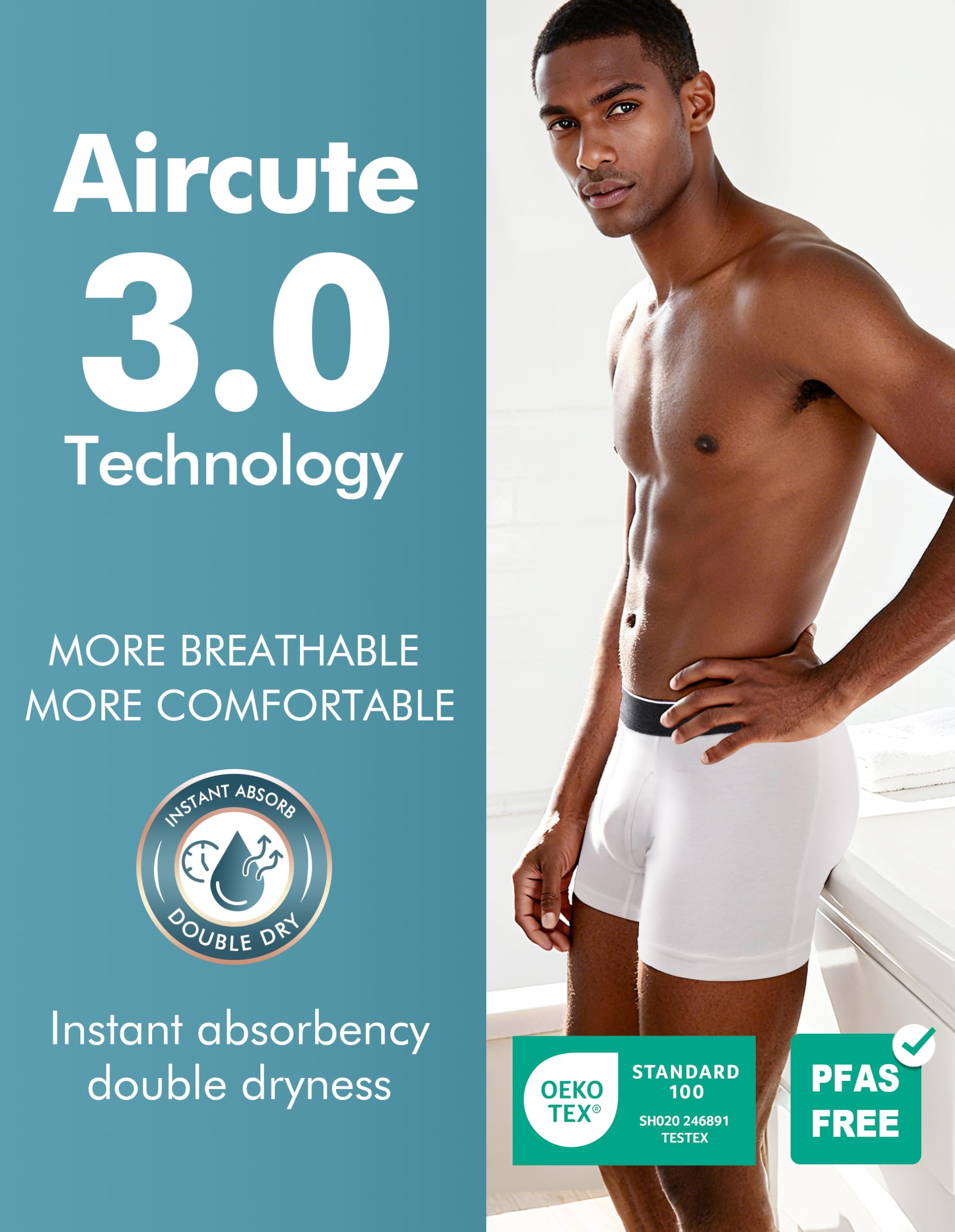 AIRCUTE quick absorbency and odor resistance for a fresh feel all day