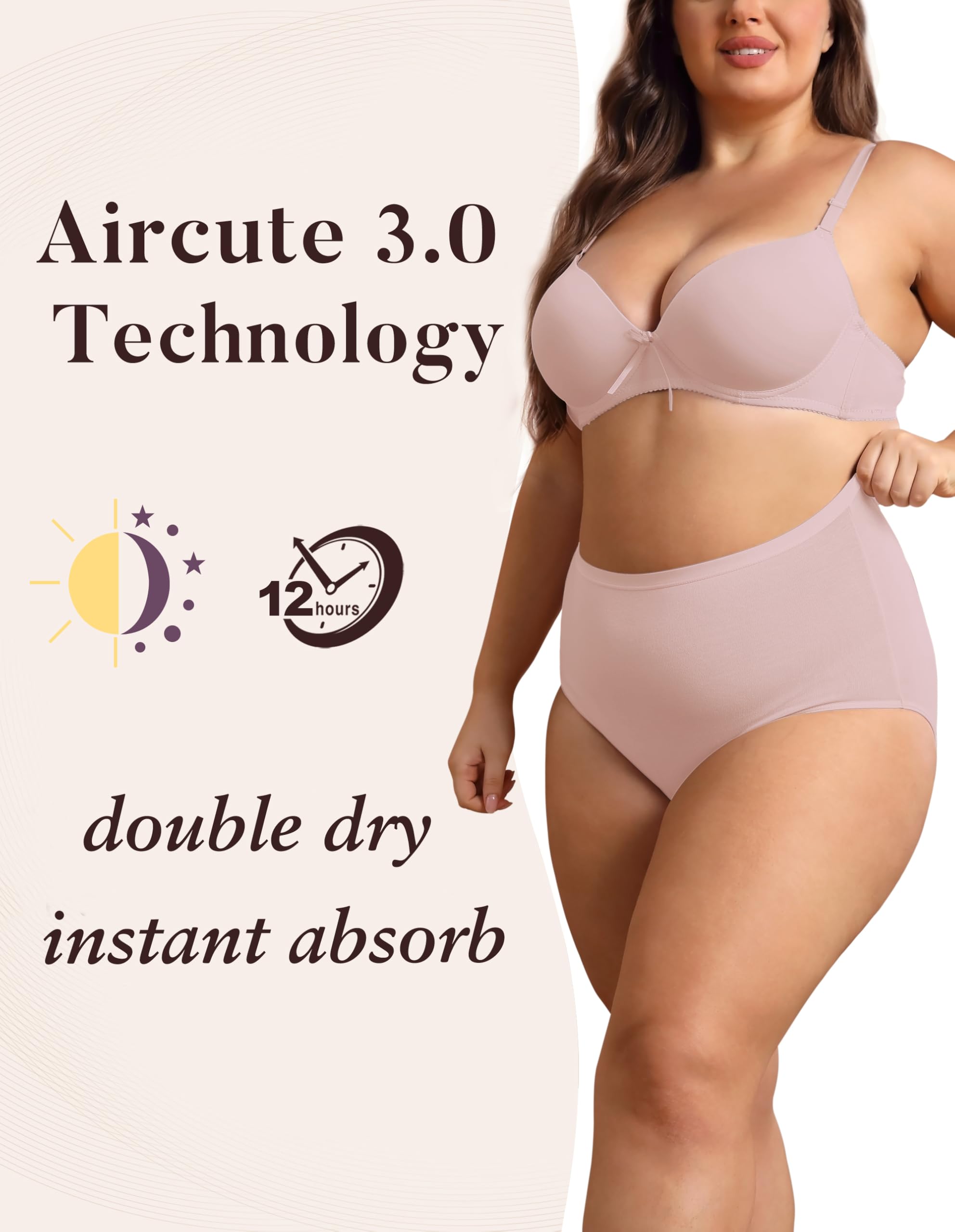 AIRCUTE absorbent multilayer close-up shows fast moisture transfer and skin dryness protection.