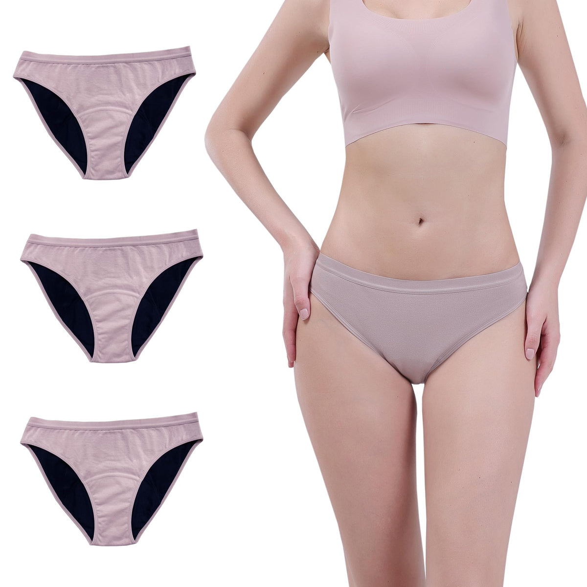 AIRCUTE washable underwear front view showing slim bikini fit for daily comfort