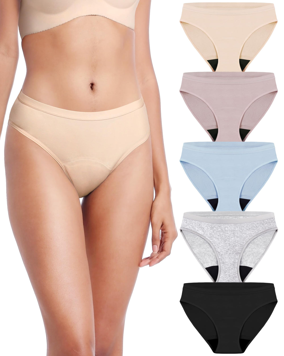 AIRCUTE washable leak-proof underwear in a five-color XL pack for daily confidence.