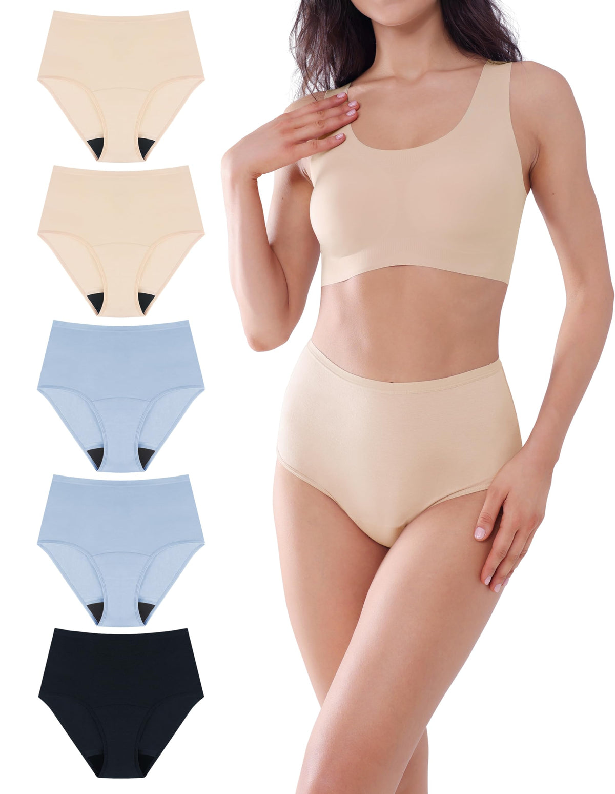 AIRCUTE washable underwear front view in tricolor, discreet light-leak protection.