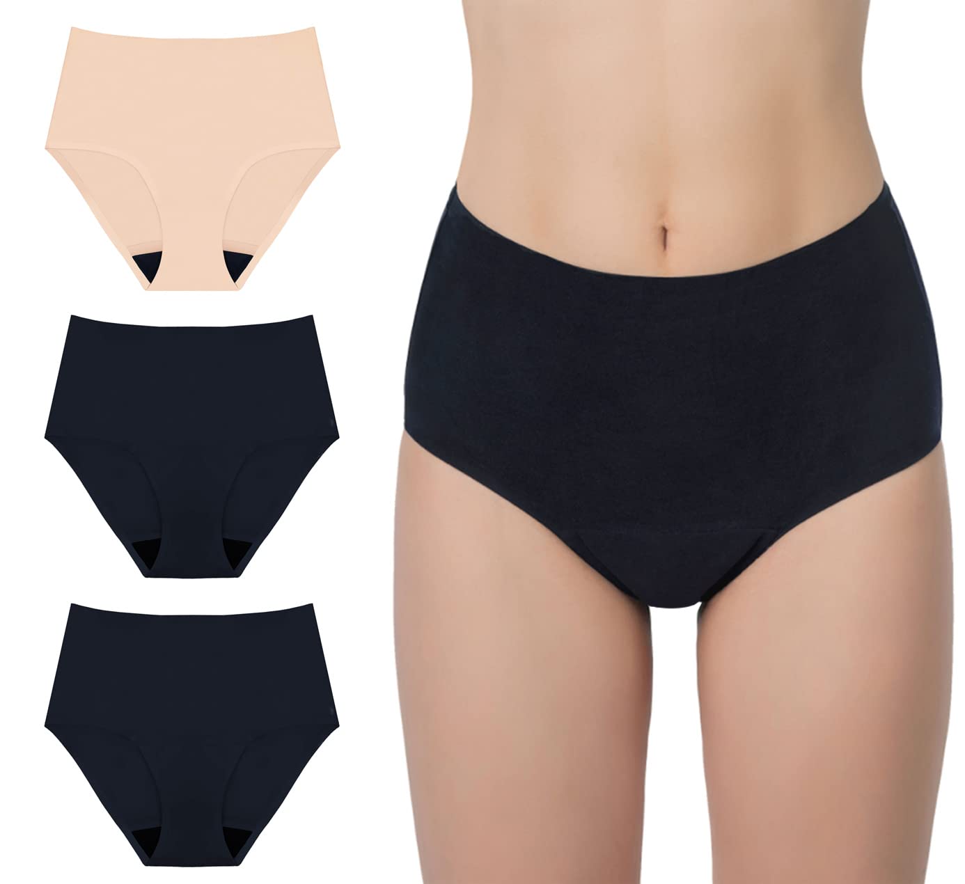 AIRCUTE women's washable underwear high-waist seamless 3-pack for discreet daily protection.