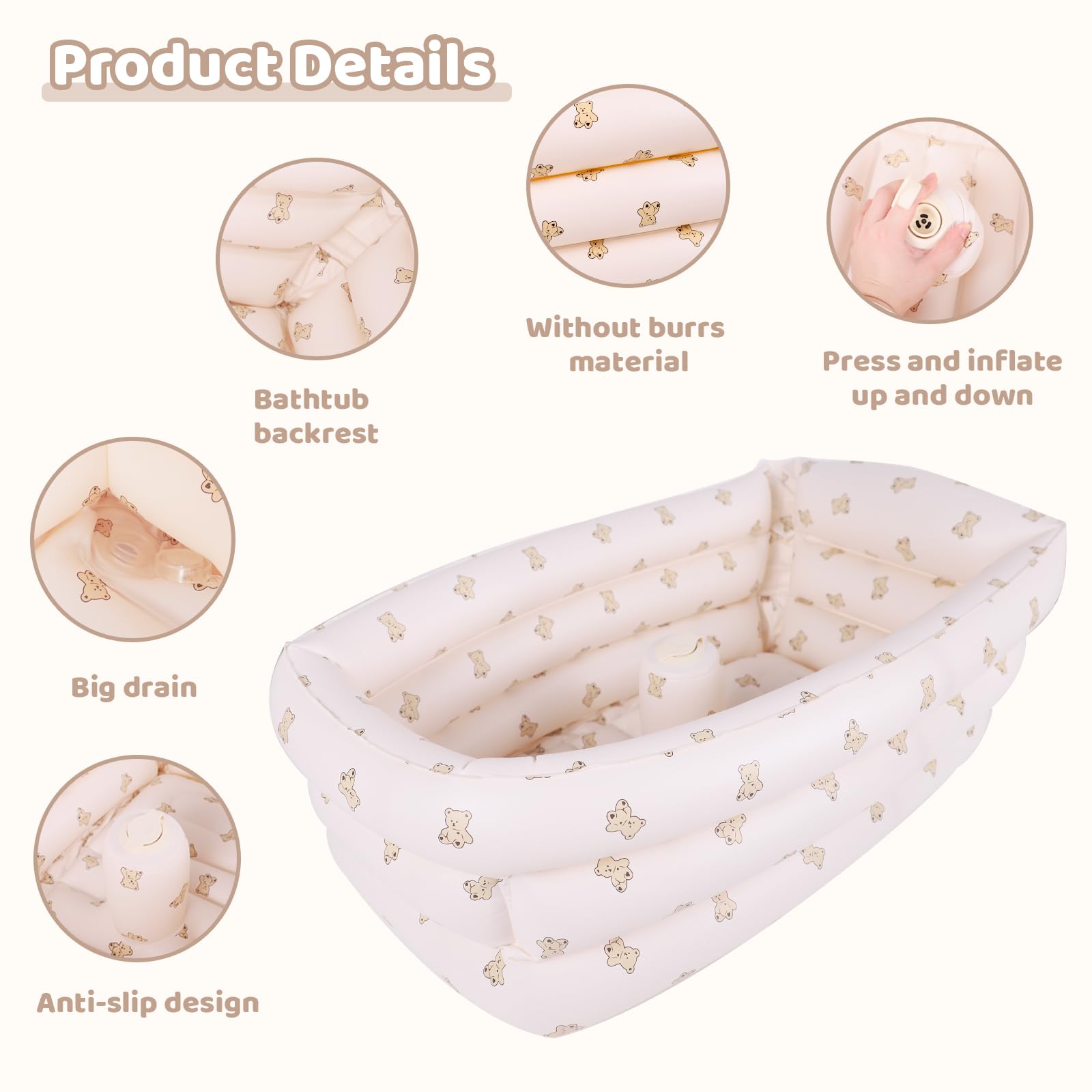 AirSwim tub shows an anti-slip bottom for safer sitting during bath.