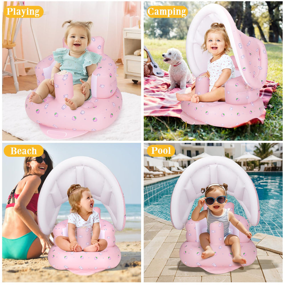 AirSwim detachable canopy shields from sun on bright days.