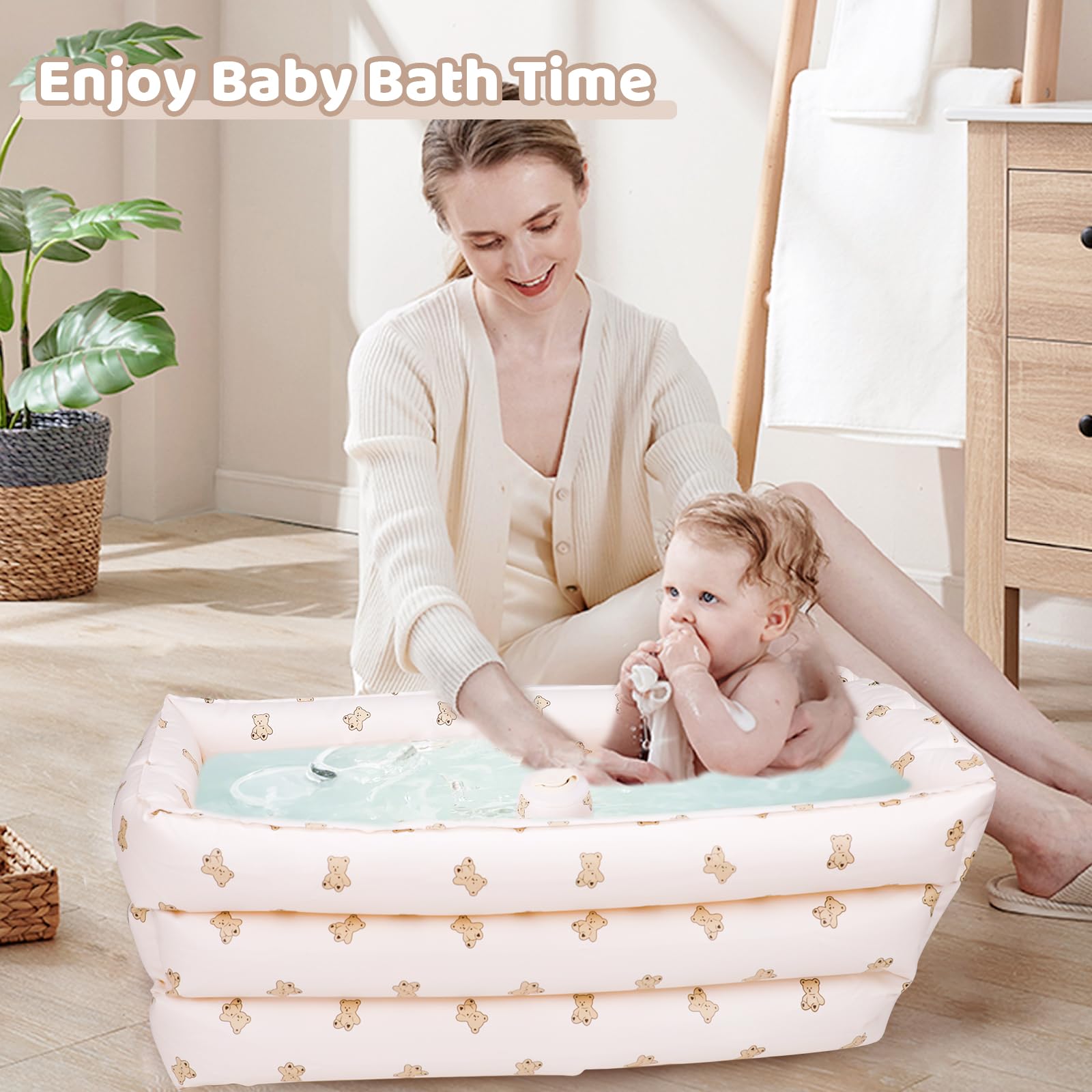 AirSwim foldable travel tub inflates via valve for easy packing on trips.