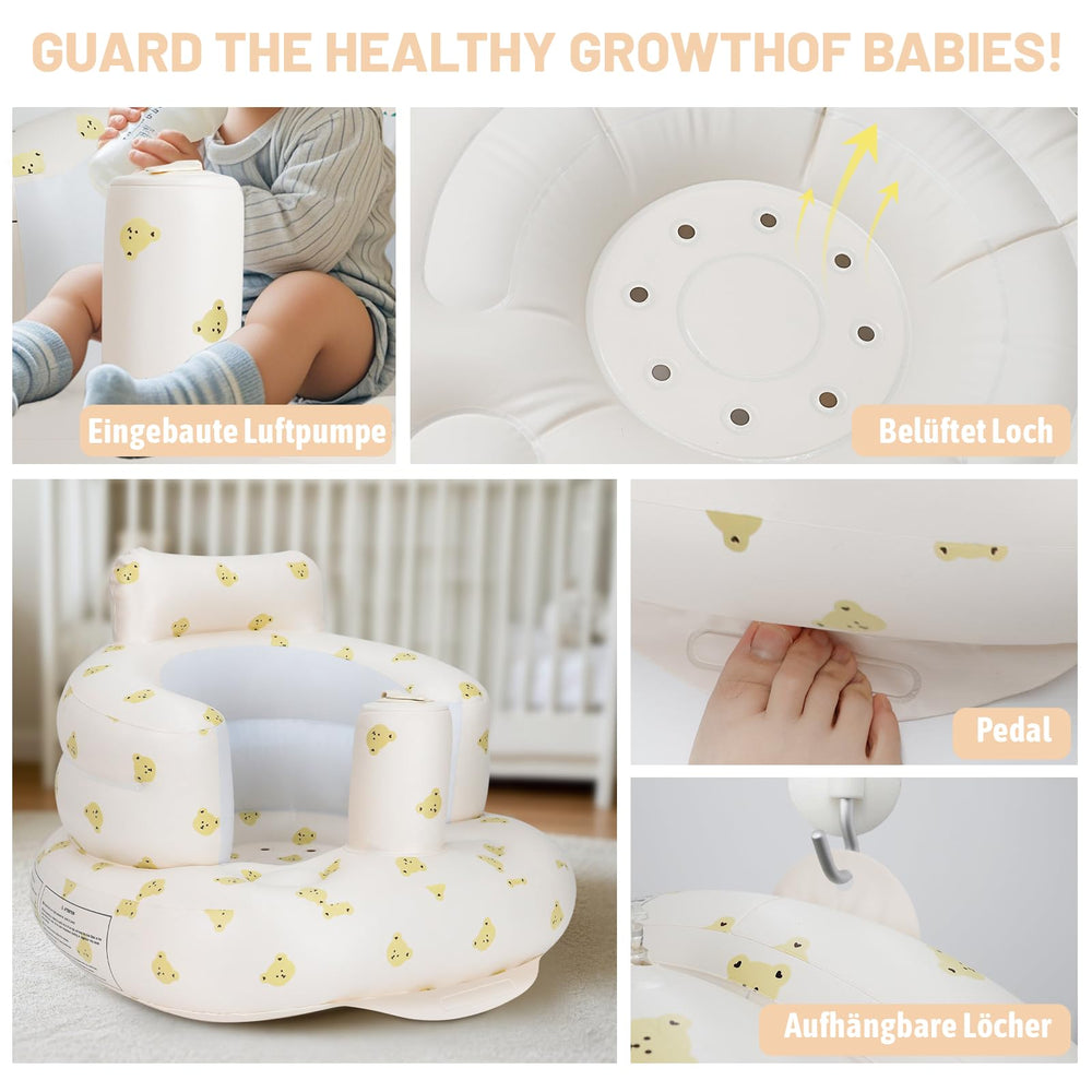AirSwim inflatable baby seat with built-in pump for quick home inflation.