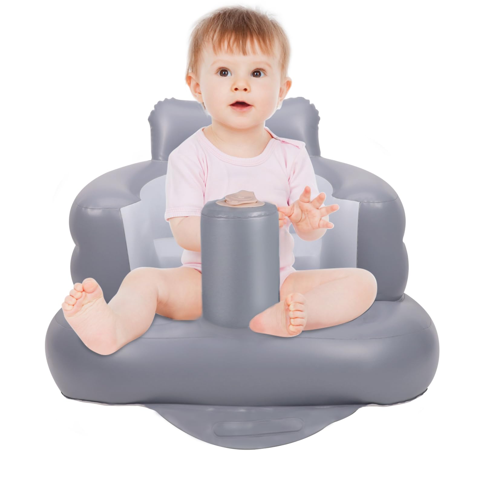 AirSwim inflatable baby seat front view with soft curved backrest supports learning to sit.