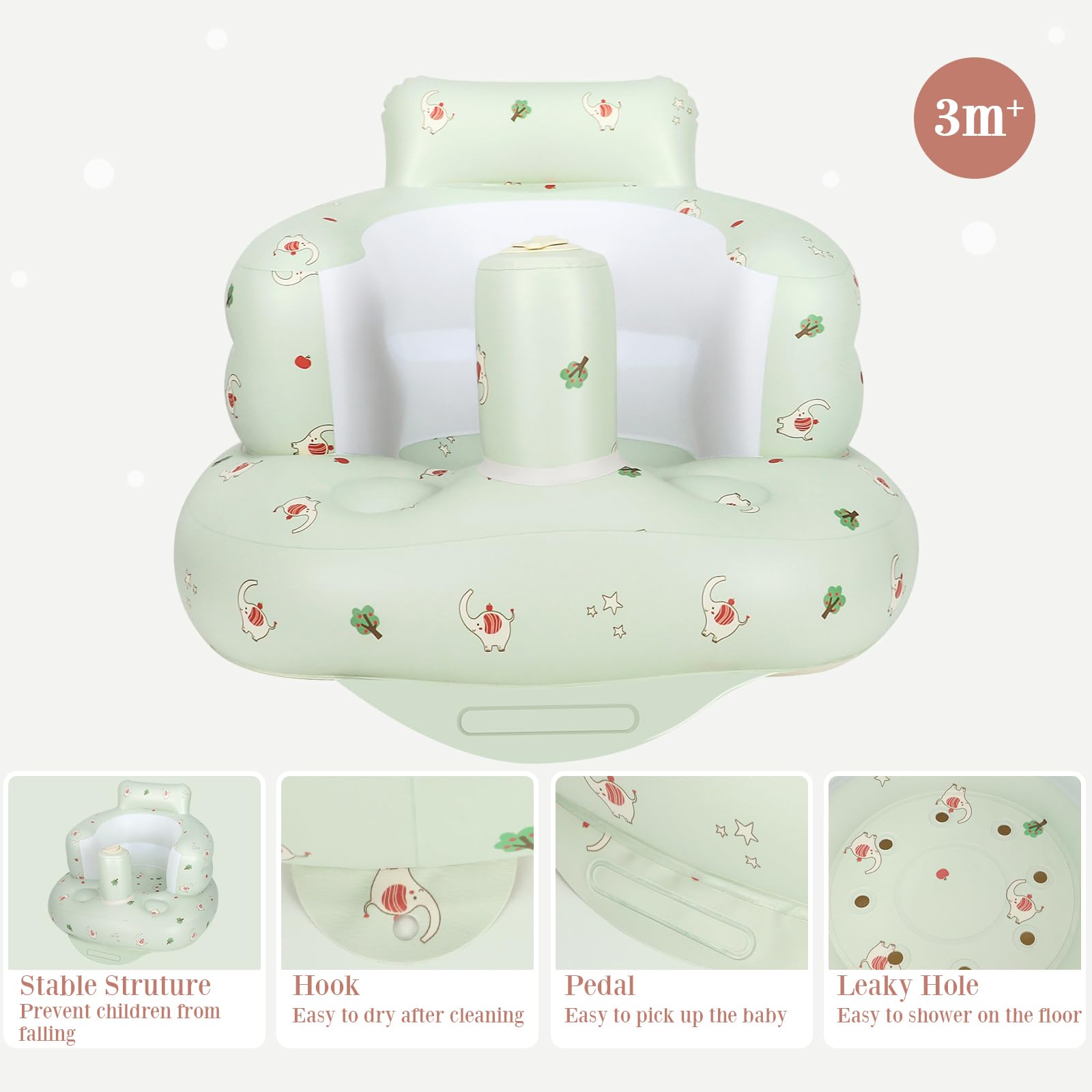 AirSwim inflatable baby seat showing leak-proof valve makes inflation easy and reliable.