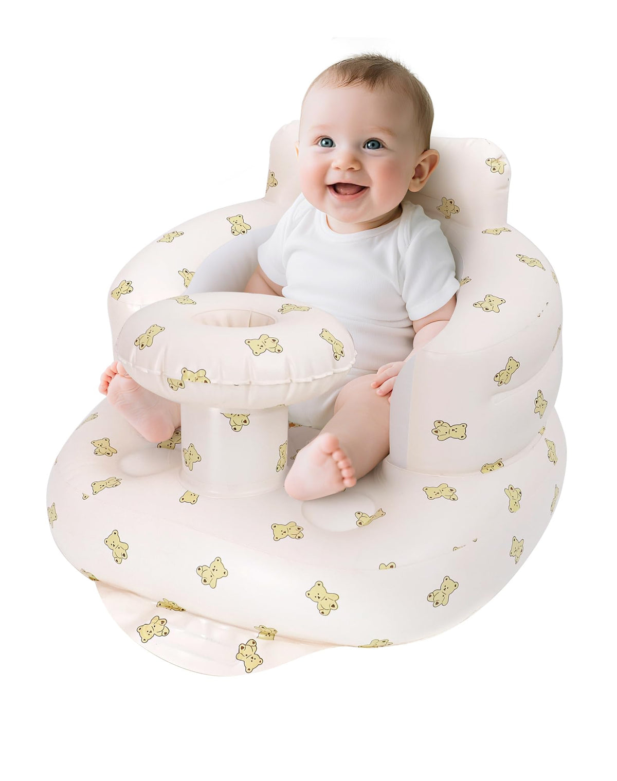 AirSwim inflatable baby seat with tray supports early sitting.
