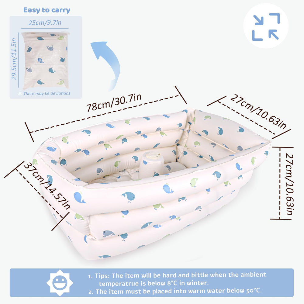 AirSwim whale-themed tub supports safe, fun baths for 1-5 year olds.