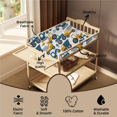 Aisawate changing pad cover in car pattern, snug fit on standard pads for easy use.