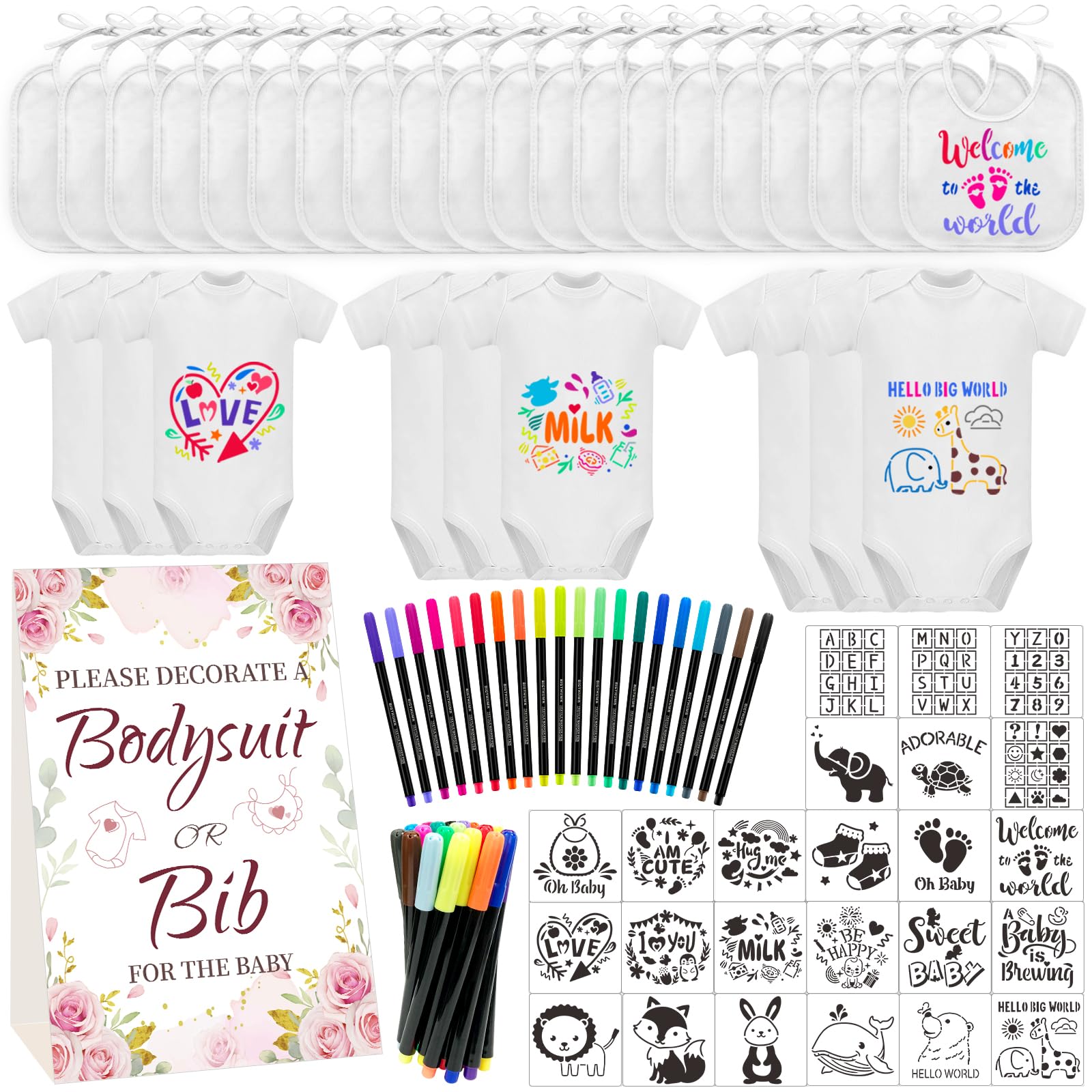Aisharery Bibs Bodysuits Game Sign Set for tabletop DIY baby shower activities