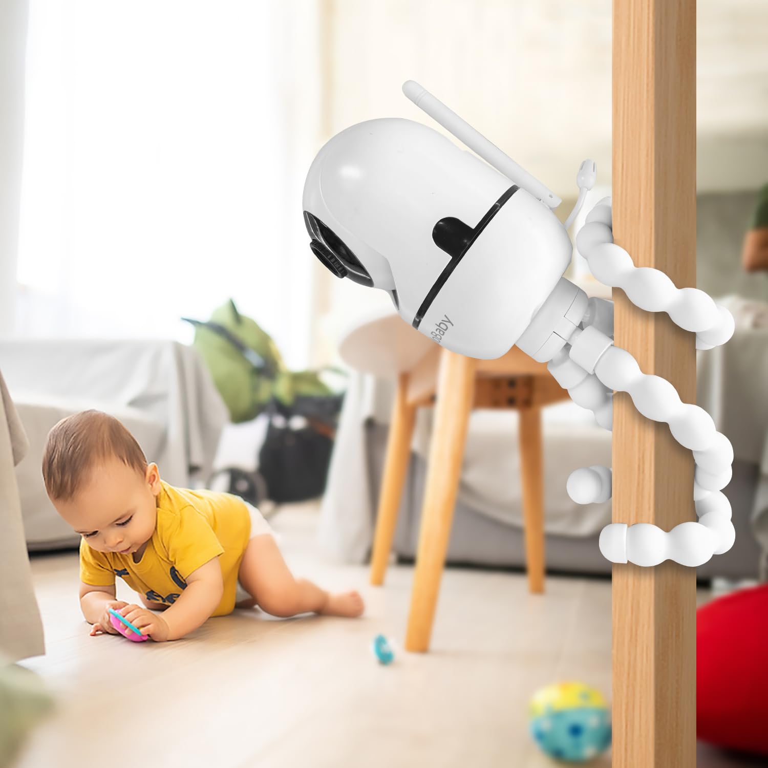 AISVAN tripod mount for HelloBaby HB66 allows quick angle changes for monitoring.