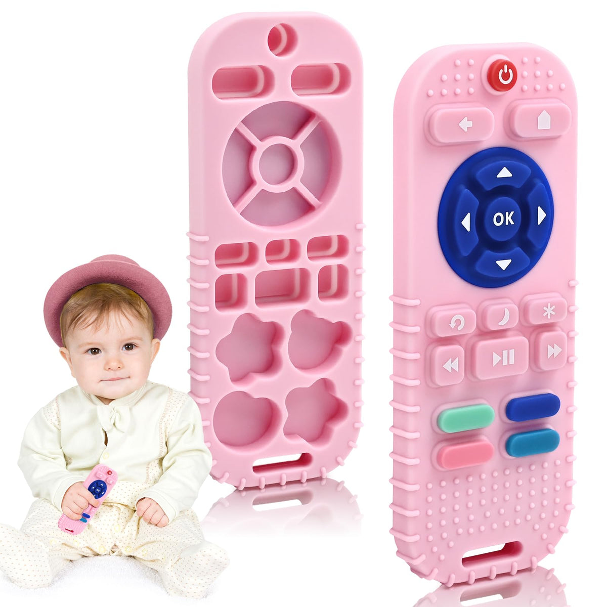 AiTuiTui baby teether remote-control design for engaging calming teething sessions.