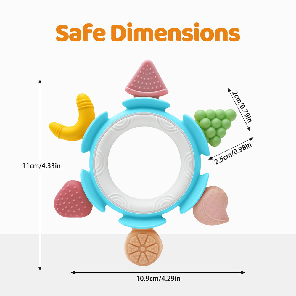 AiTuiTui baby teething ring grape shape provides chew-friendly texture for sore gums.