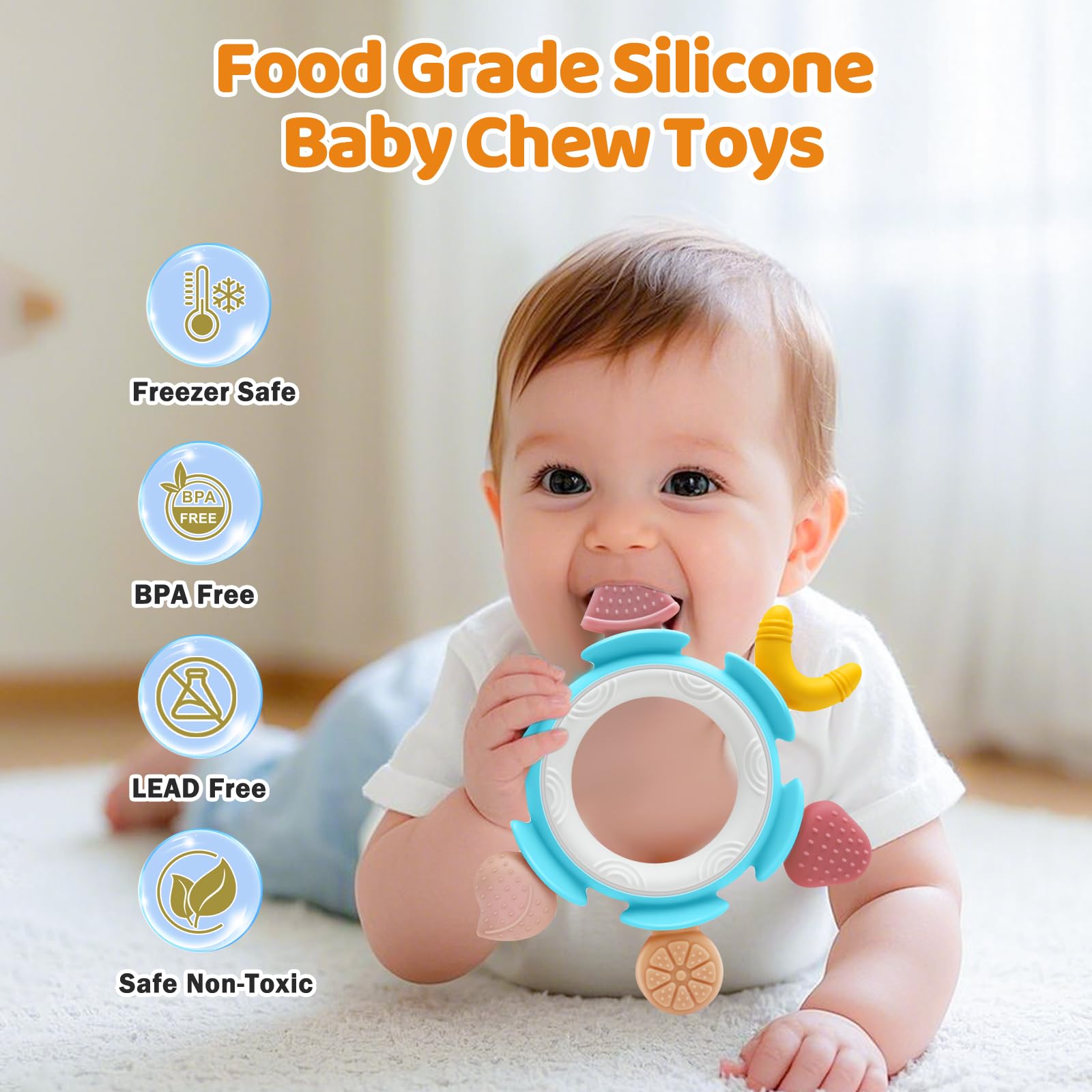 AiTuiTui baby teething ring strawberry shape brightens playtime while massaging gums.