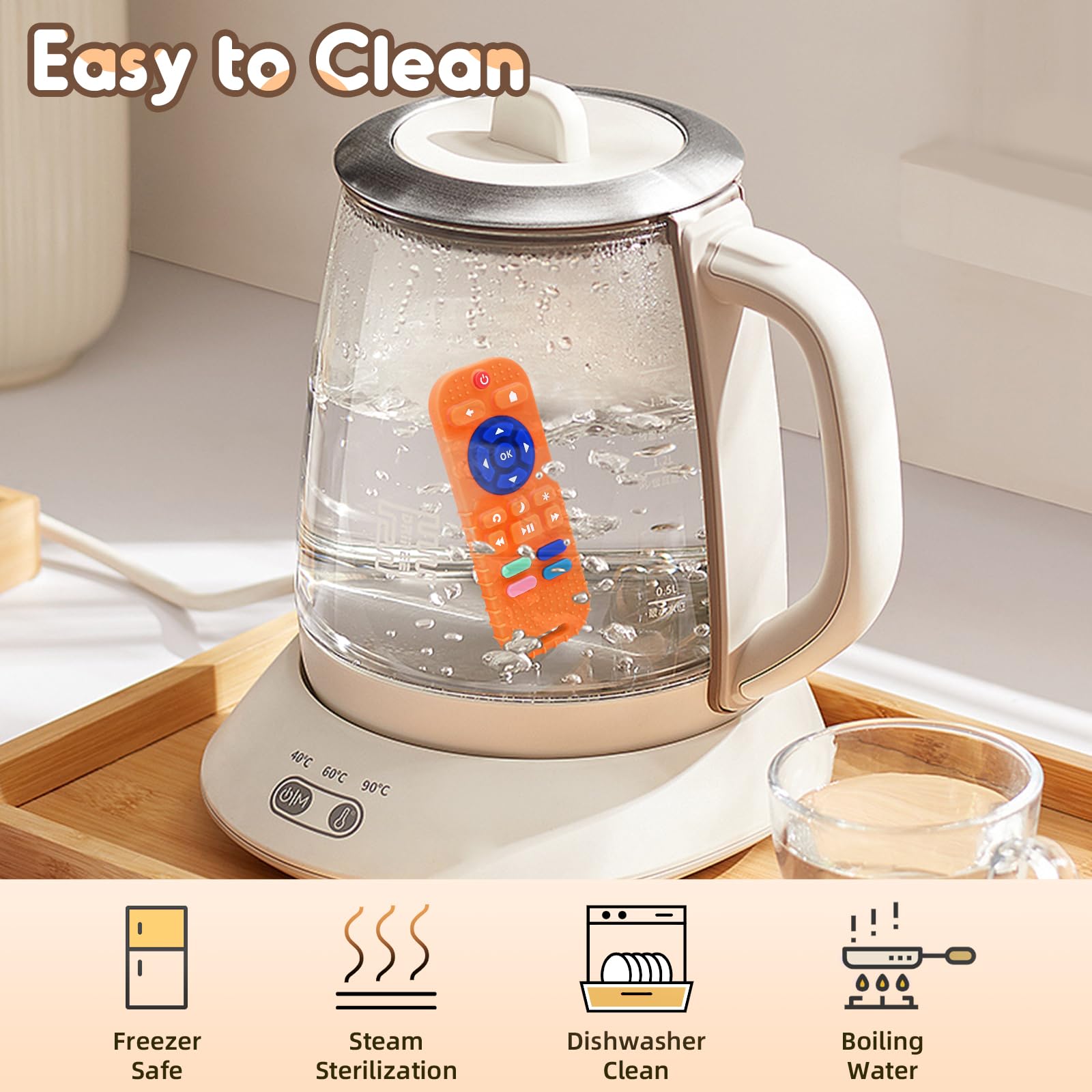 AiTuiTui bath toy teether orange, waterproof for splashy play.