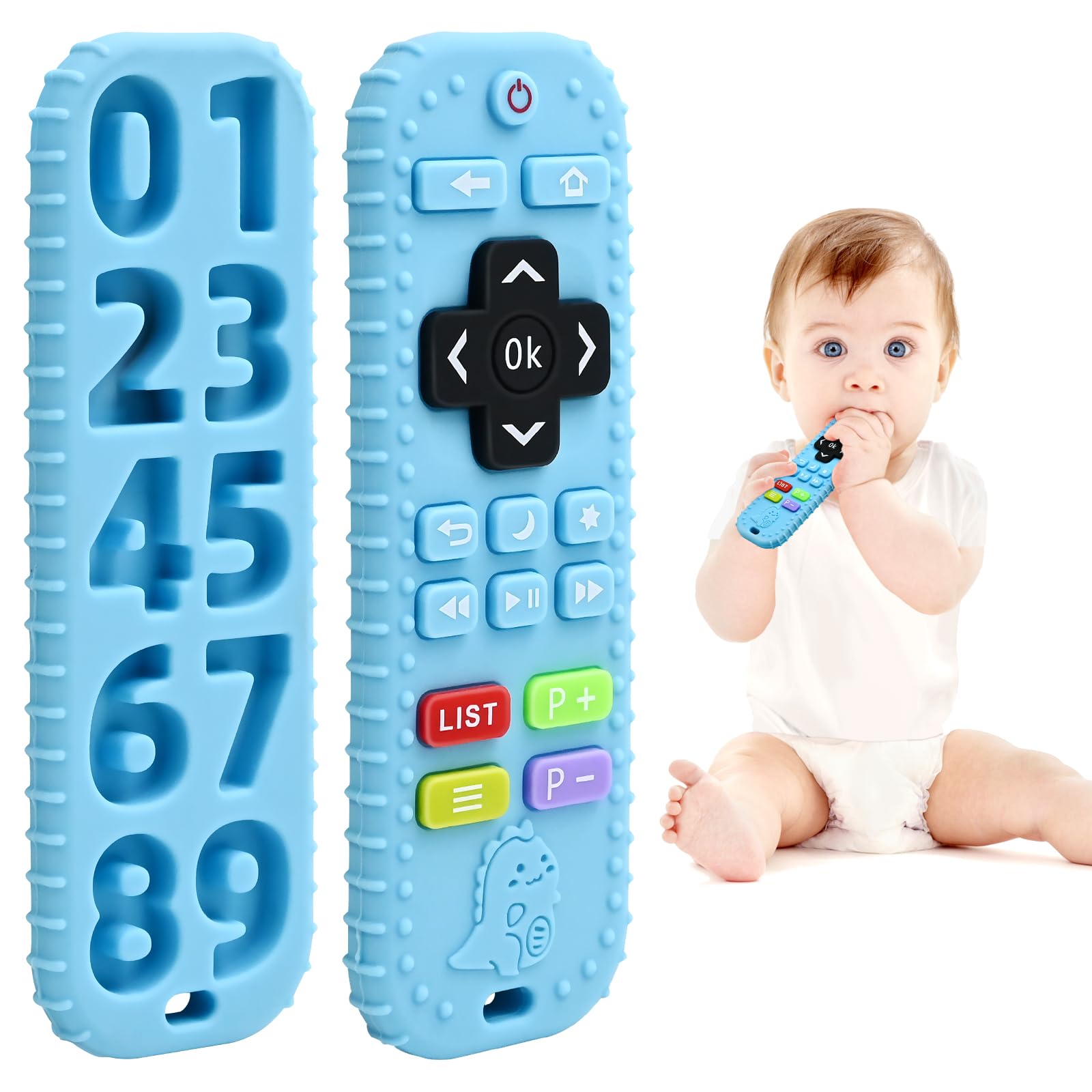AiTuiTui blue remote-teether with safe silicone for soothing gums.
