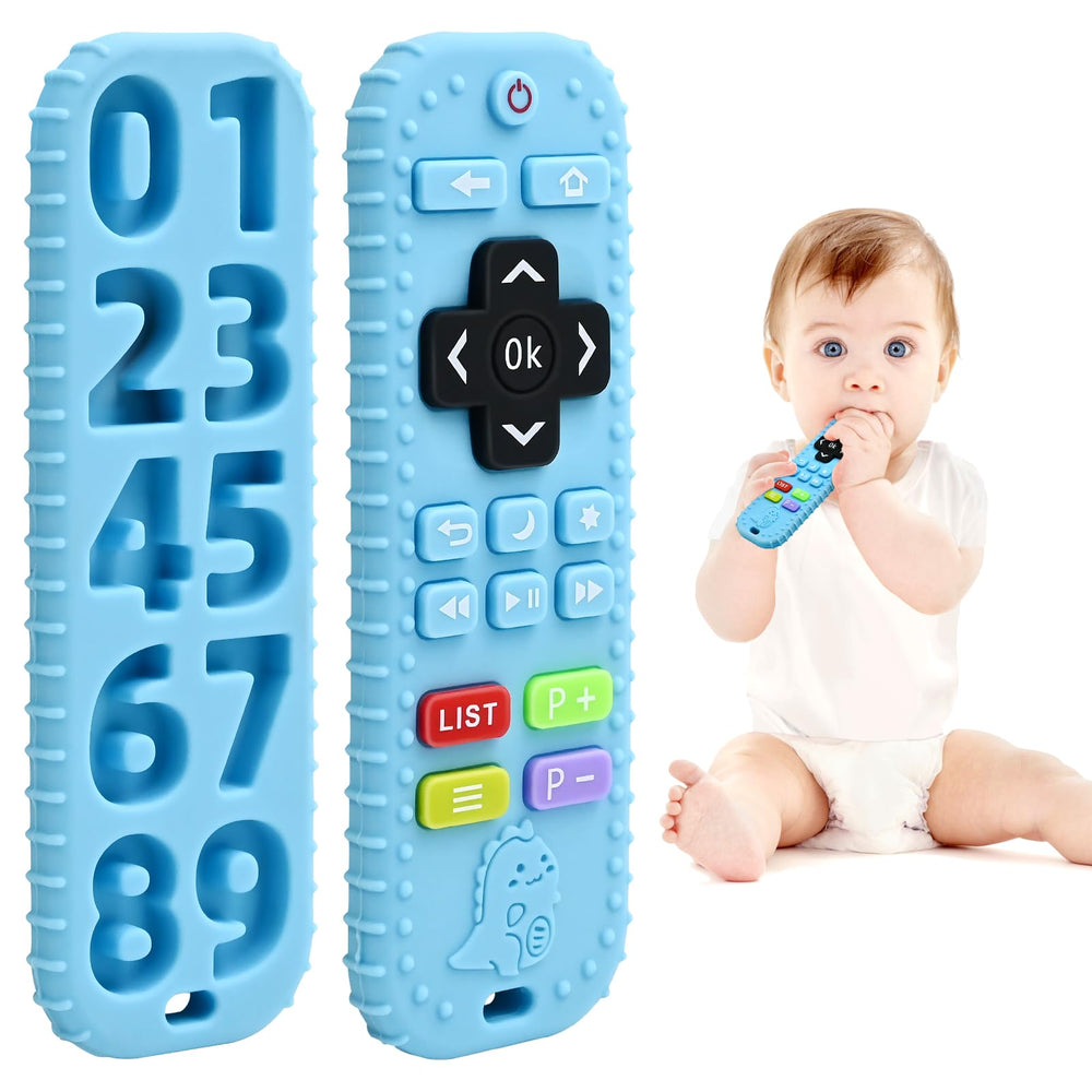 AiTuiTui blue remote-teether with safe silicone for soothing gums.