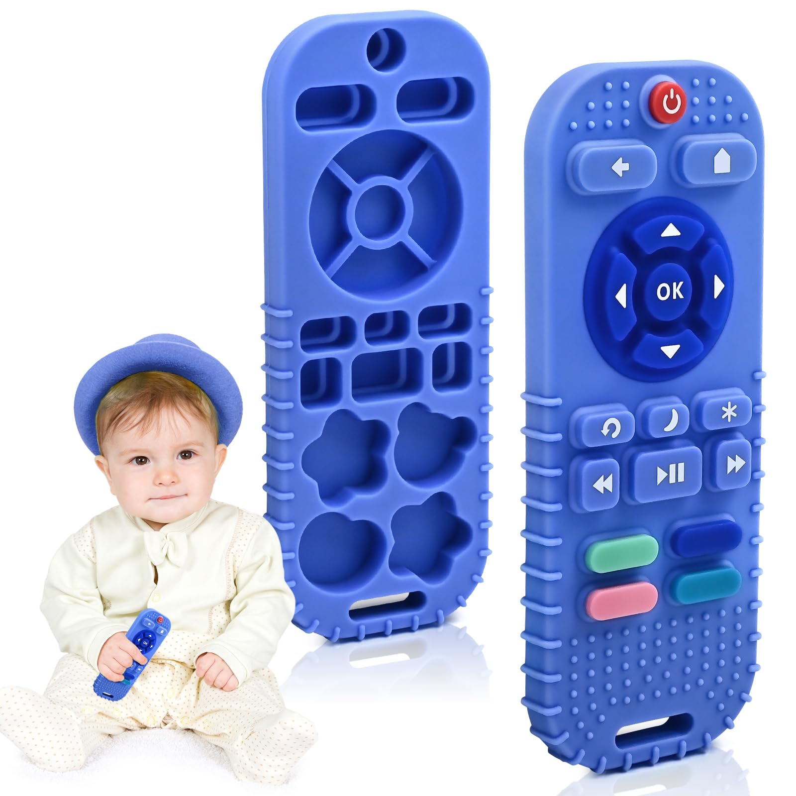 AiTuiTui teething remote toy in dark blue soothing gums and engaging play