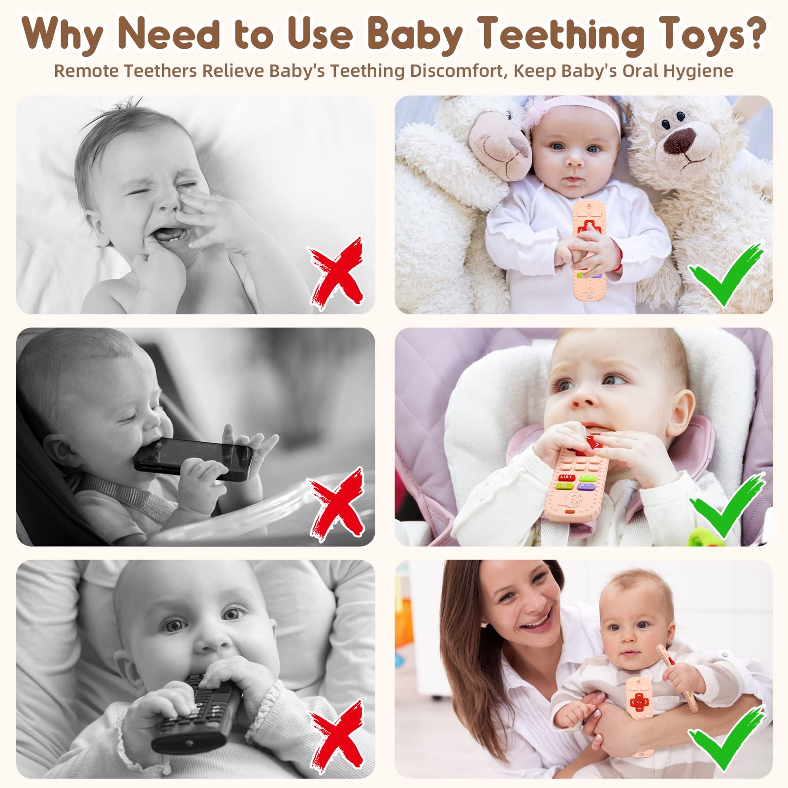 AiTuiTui dinosaur-textured teether pink, numbered grooves for early learning.