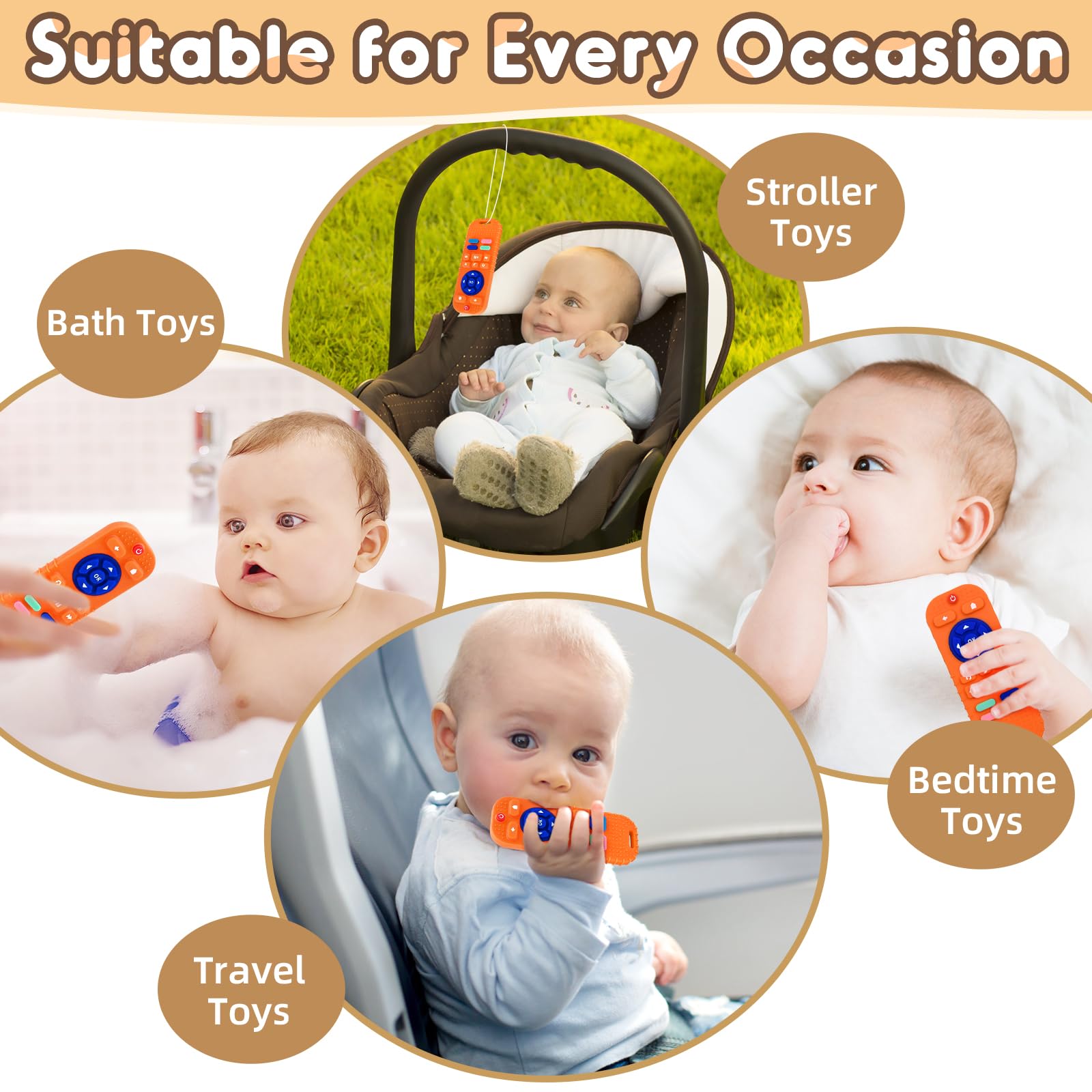 AiTuiTui travel-friendly teether orange, lightweight and easy to carry.