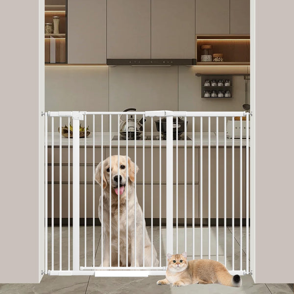 AiWMGL 40.55-inch tall pet gate walk-through keeps doorway passages safe and pet-friendly.