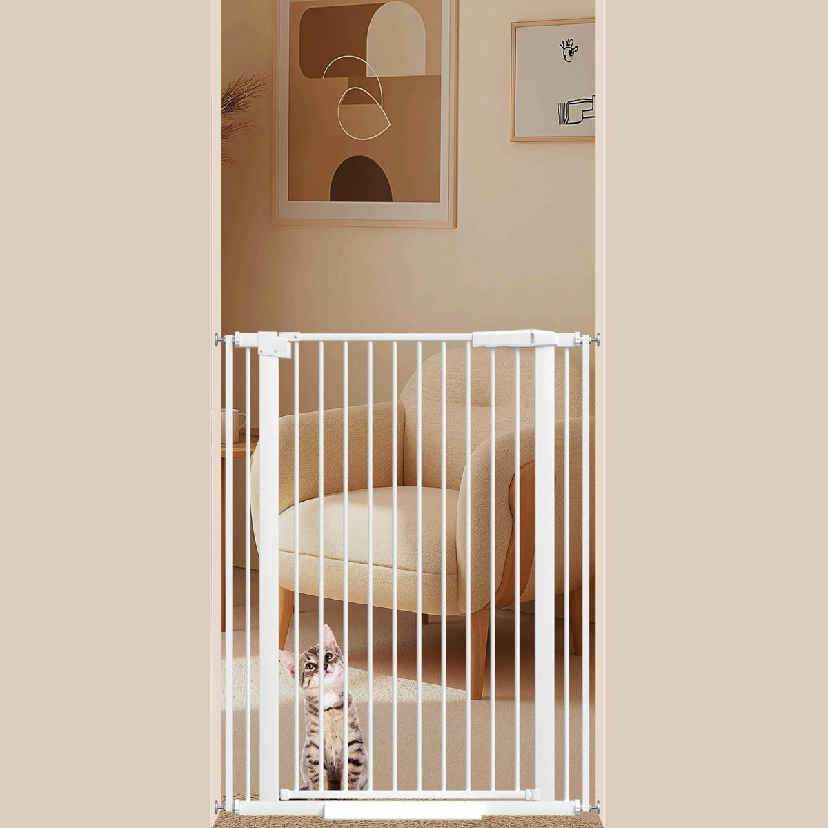 AiWMGL dog gate tall 40.55 inches with ultra-narrow spacing helps prevent squeezes.