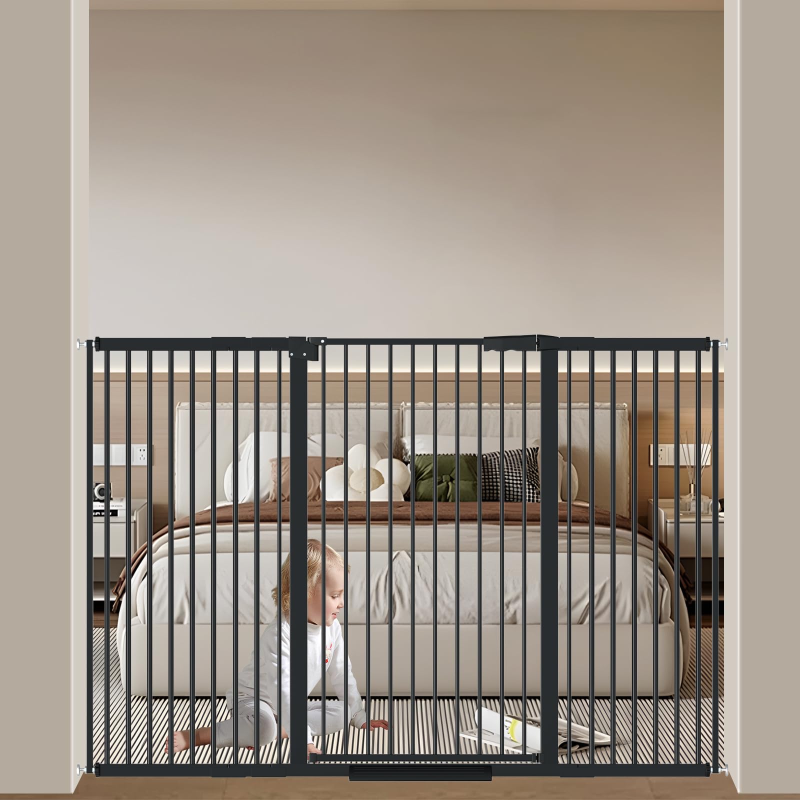 AiWMGL 40.55 tall gate in doorway, tall design protects children and pets.