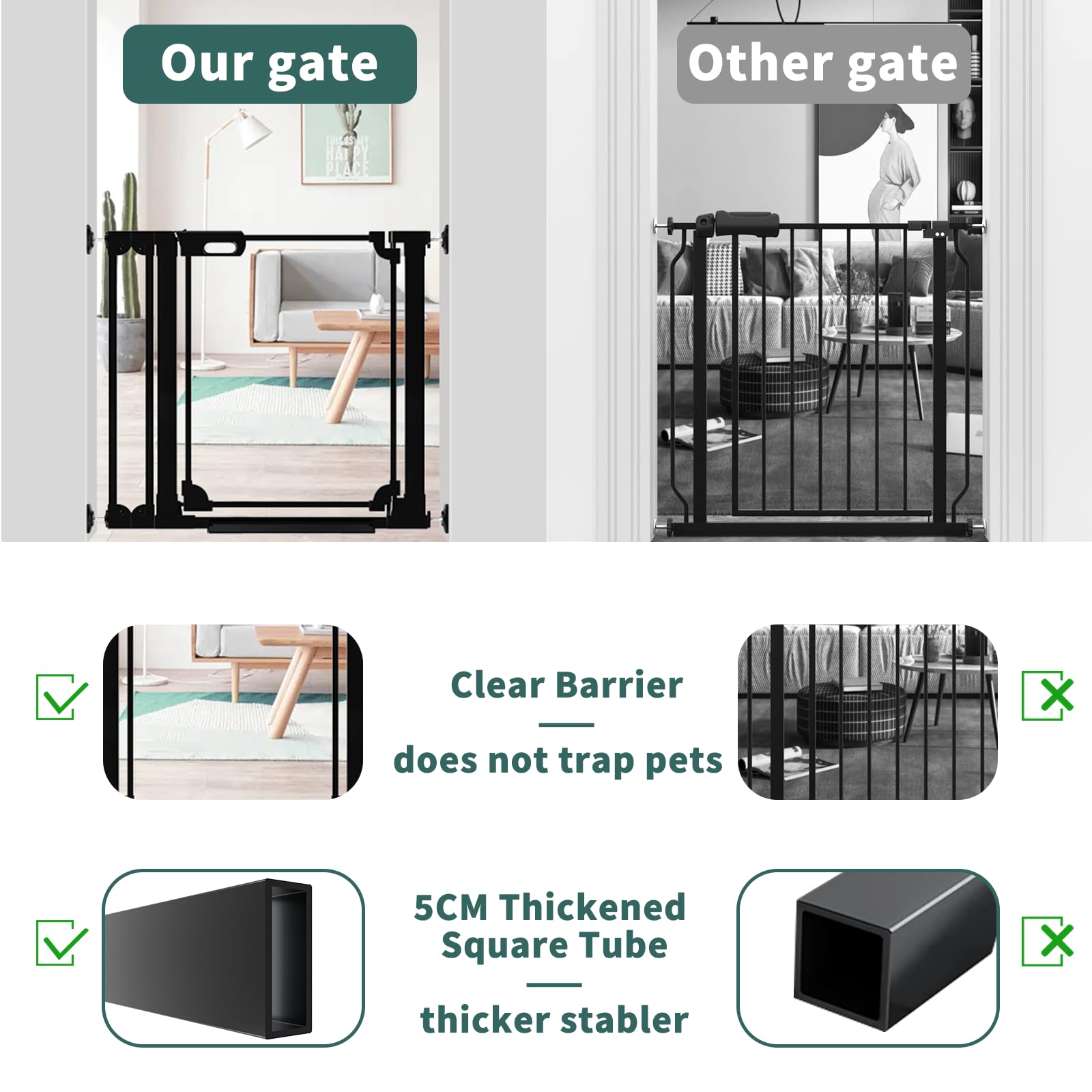 AiWMGL Clear Baby Gate on stairs with two-way opening for easy passage.