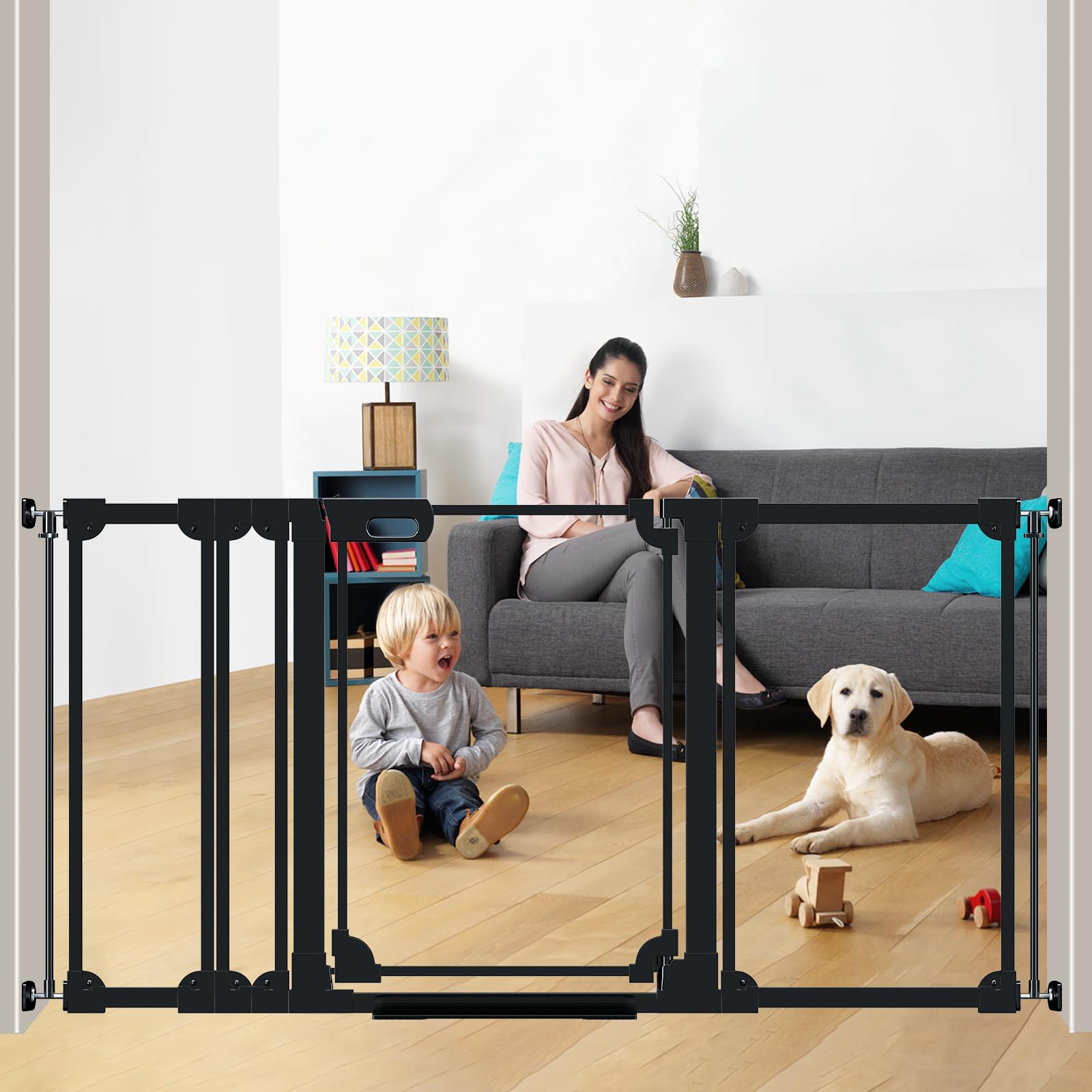 AiWMGL clear baby gate stairs wide—easy supervision through transparent panels.