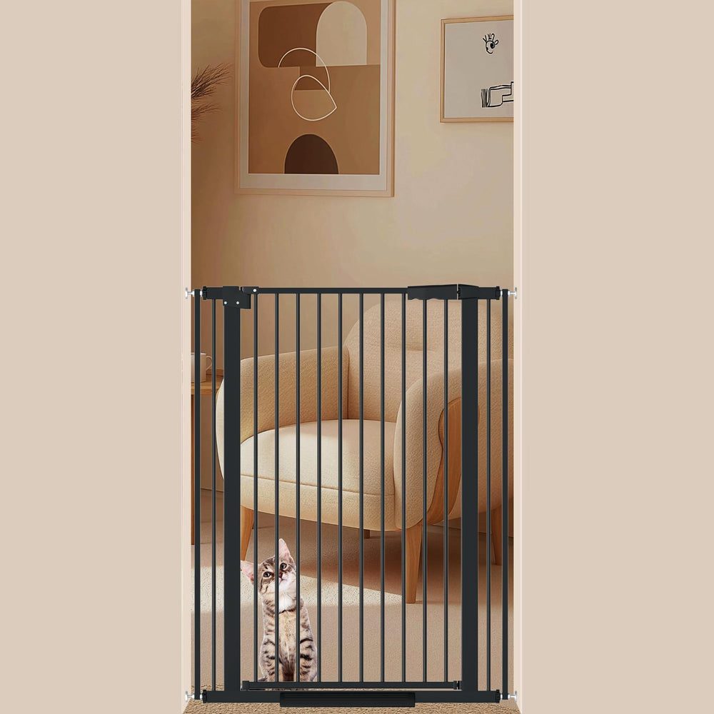 AiWMGL gate front view shows tall, sturdy doorway safety for pets and kids.